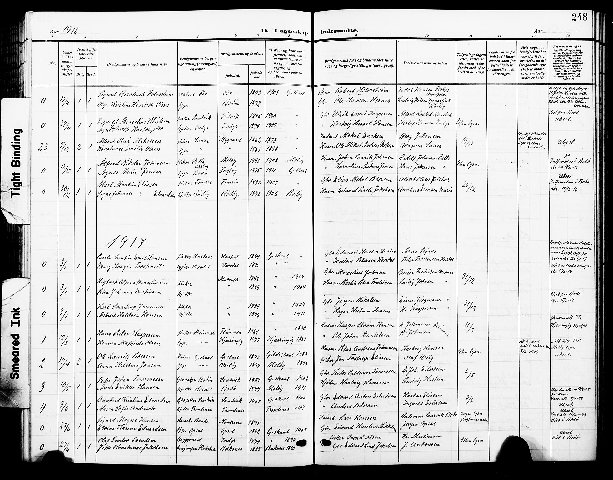 Ministerialprotokoller, klokkerbøker og fødselsregistre - Nordland, AV/SAT-A-1459/805/L0110: Klokkerbok nr. 805C06, 1909-1924, s. 248