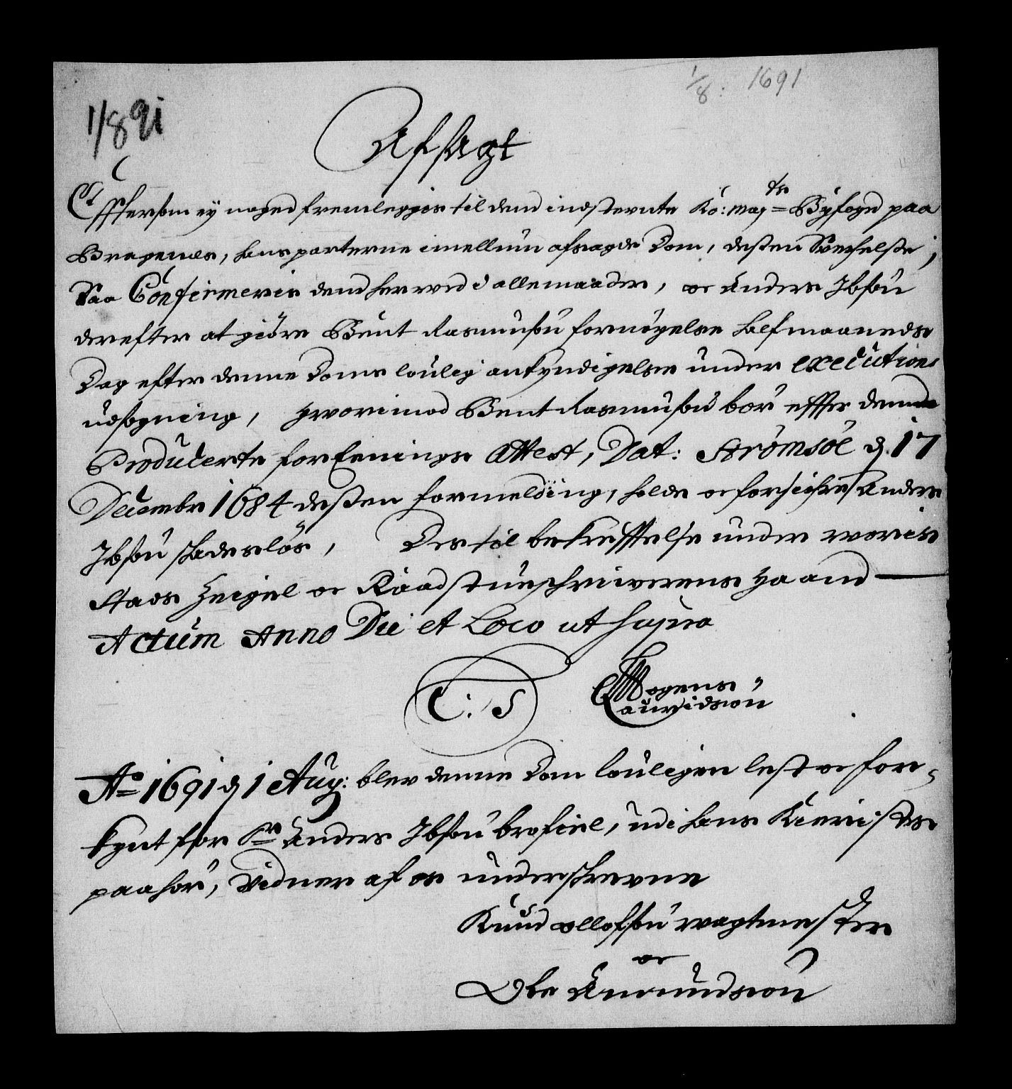 Stattholderembetet 1572-1771, RA/EA-2870/Af/L0004: Avskrifter av vedlegg til originale supplikker, nummerert i samsvar med supplikkbøkene, 1691-1694, s. 182