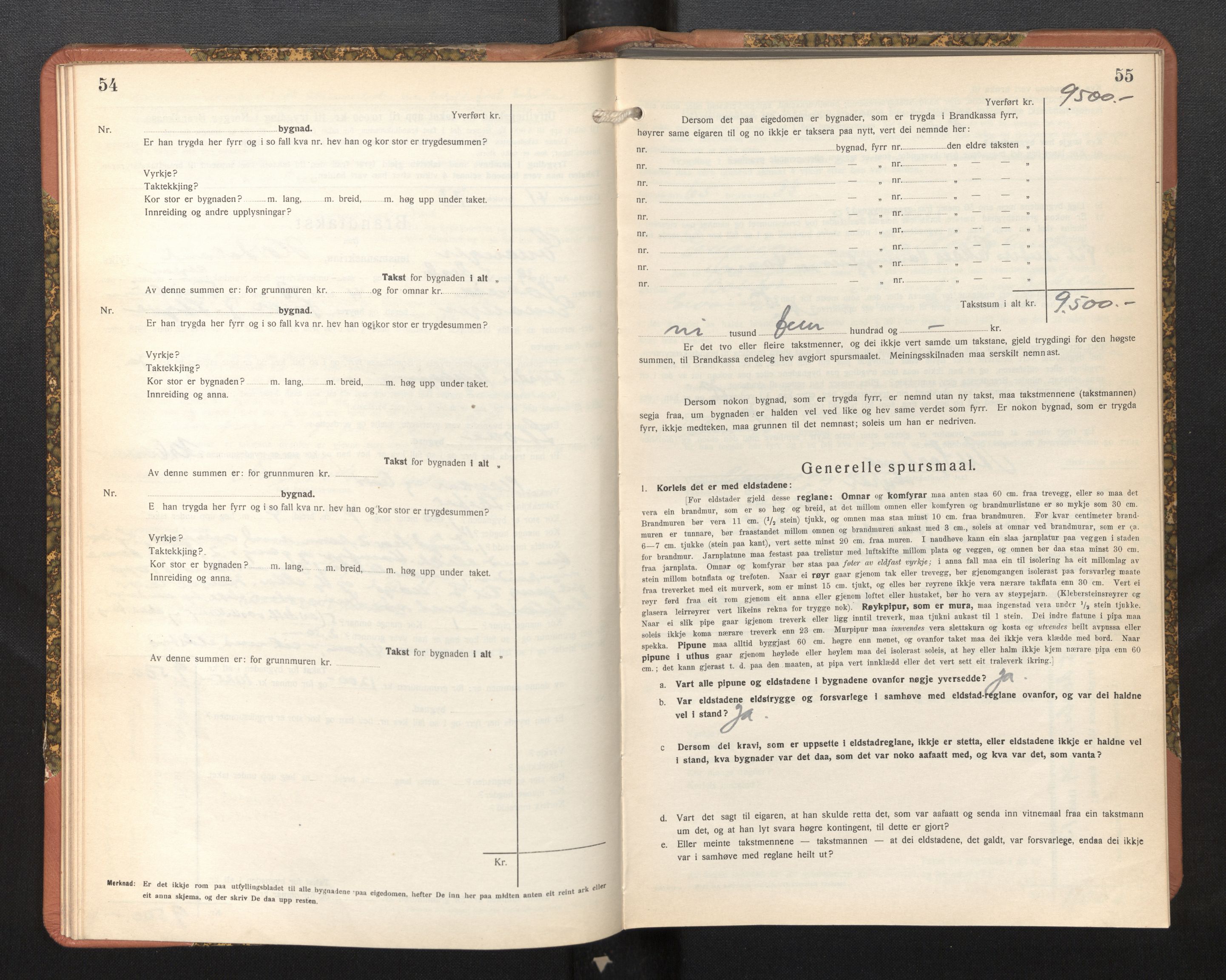 Lensmannen i Evanger, SAB/A-31701/0012/L0006: Branntakstprotokoll, skjematakst, 1936-1955, s. 54-55