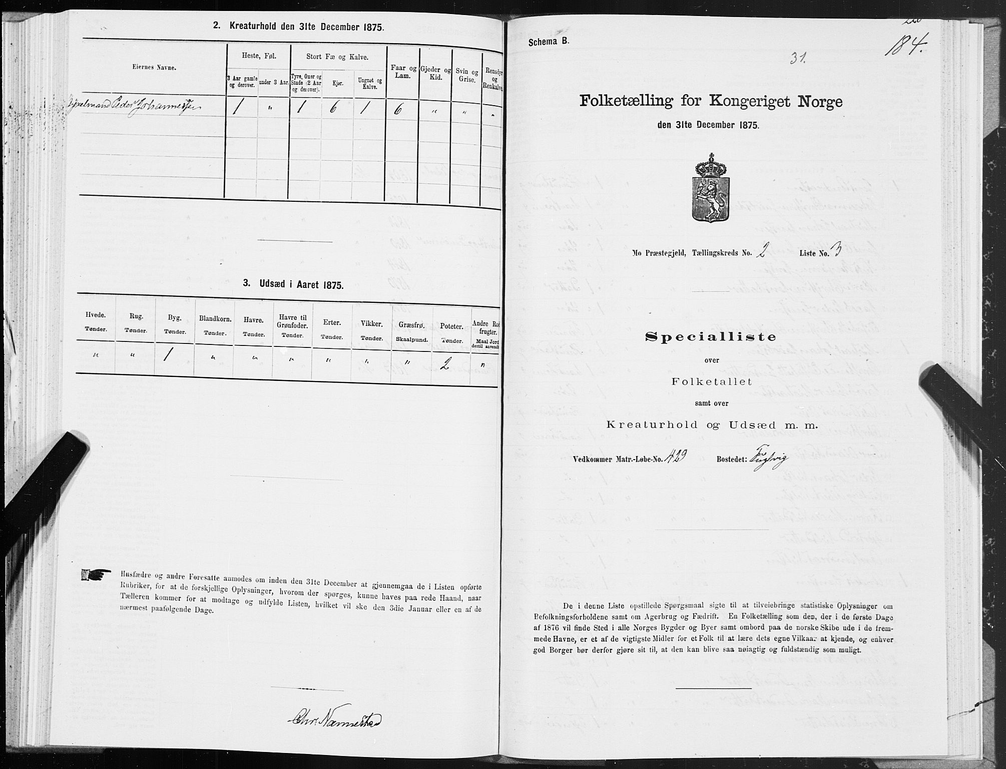 SAT, Folketelling 1875 for 1833P Mo prestegjeld, 1875, s. 1184