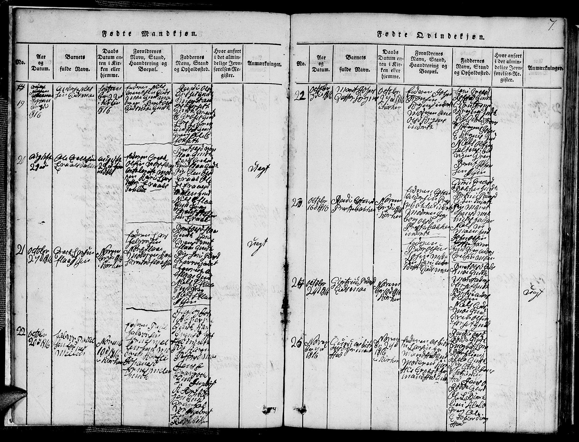 Ministerialprotokoller, klokkerbøker og fødselsregistre - Sør-Trøndelag, SAT/A-1456/691/L1092: Klokkerbok nr. 691C03, 1816-1852, s. 7