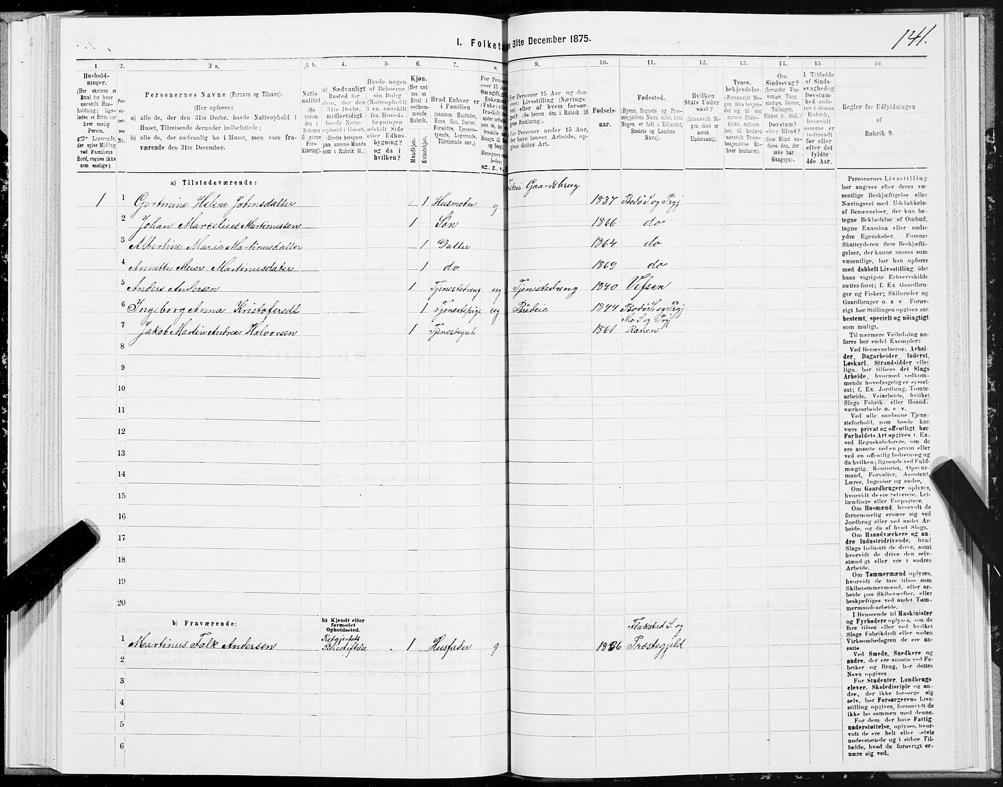 SAT, Folketelling 1875 for 1843L Bodø prestegjeld, Bodø landsokn, 1875, s. 4141