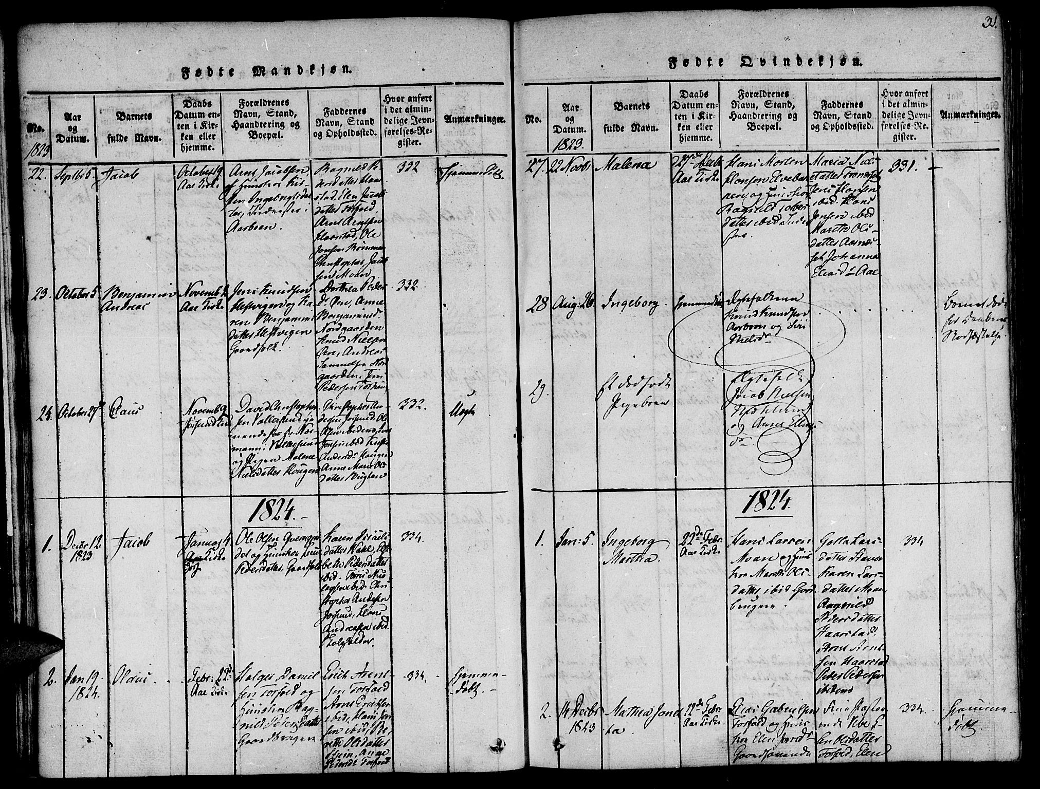 Ministerialprotokoller, klokkerbøker og fødselsregistre - Sør-Trøndelag, SAT/A-1456/655/L0675: Ministerialbok nr. 655A04, 1818-1830, s. 31