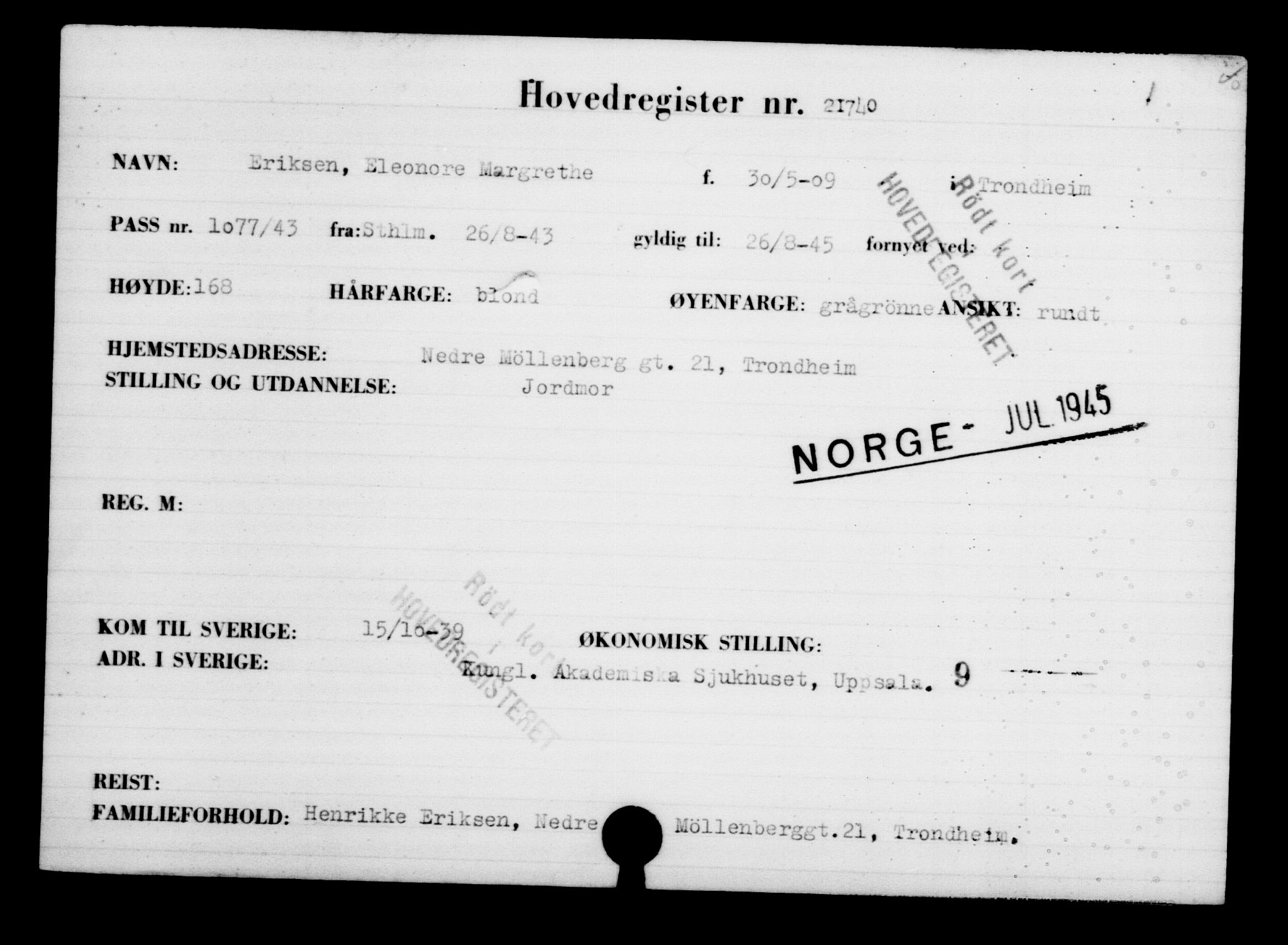 Utenriksstasjonene, Legasjonen i Stockholm, Flyktningkontoret, AV/RA-S-6753/V/Va/L0009: Kjesäterkartoteket, flyktninger med registreringsnr. 18502-22048, 1940-1945, s. 2766