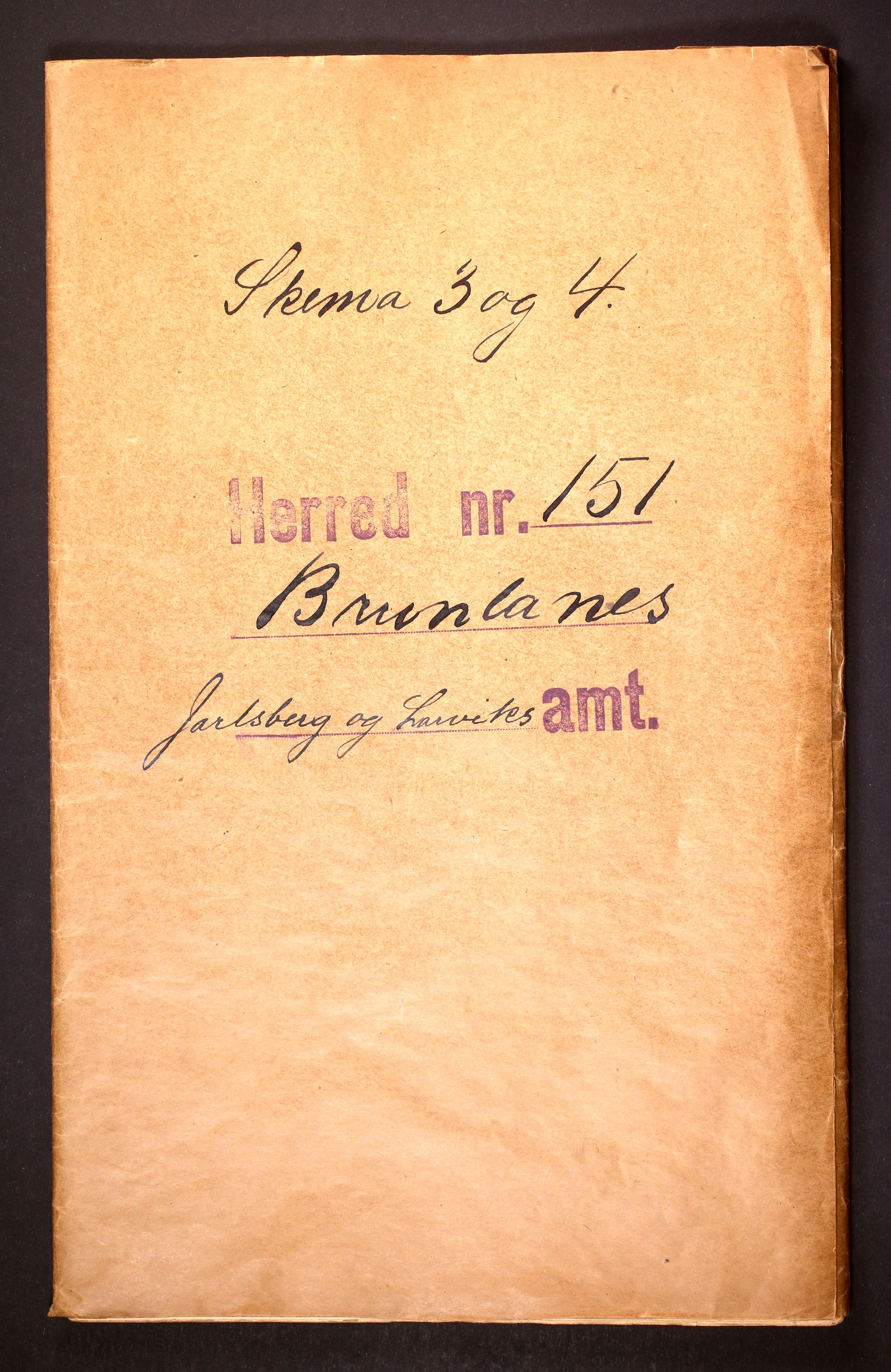 RA, Folketelling 1910 for 0726 Brunlanes herred, 1910, s. 1