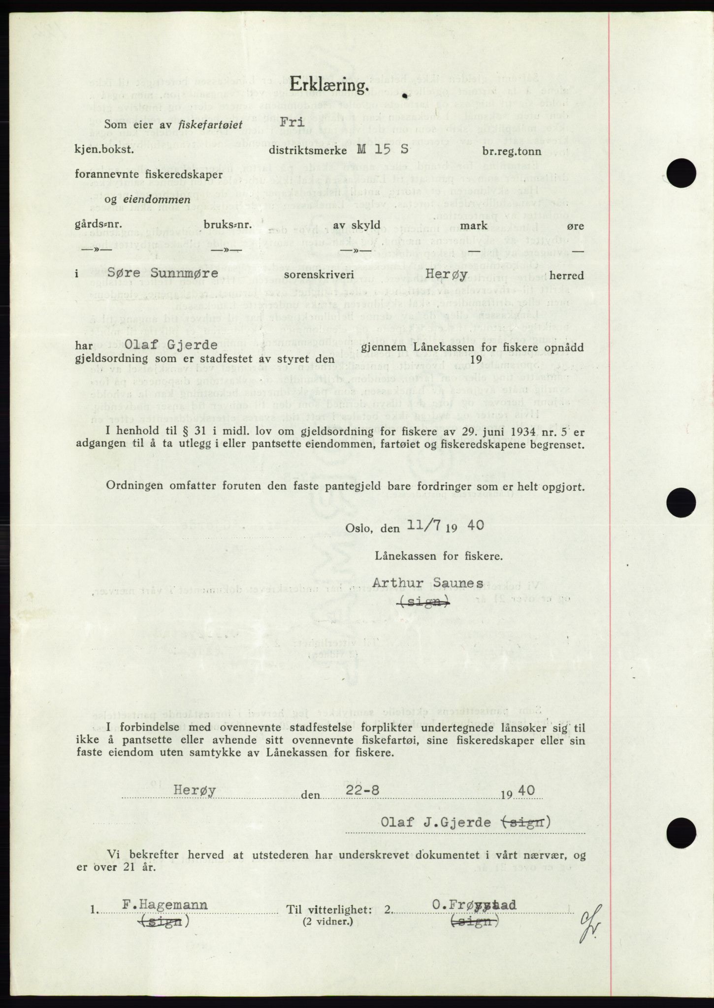 Søre Sunnmøre sorenskriveri, AV/SAT-A-4122/1/2/2C/L0070: Pantebok nr. 64, 1940-1941, Dagboknr: 576/1940