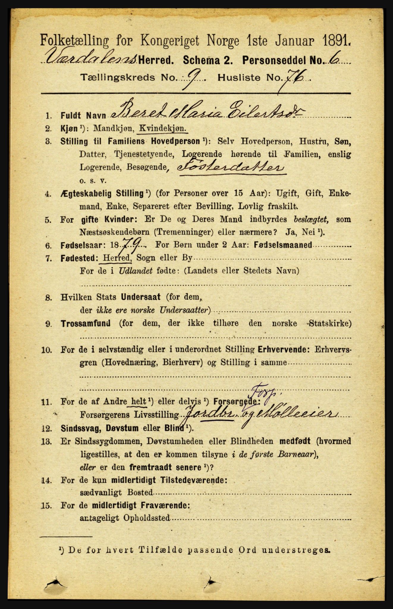 RA, Folketelling 1891 for 1721 Verdal herred, 1891, s. 5495