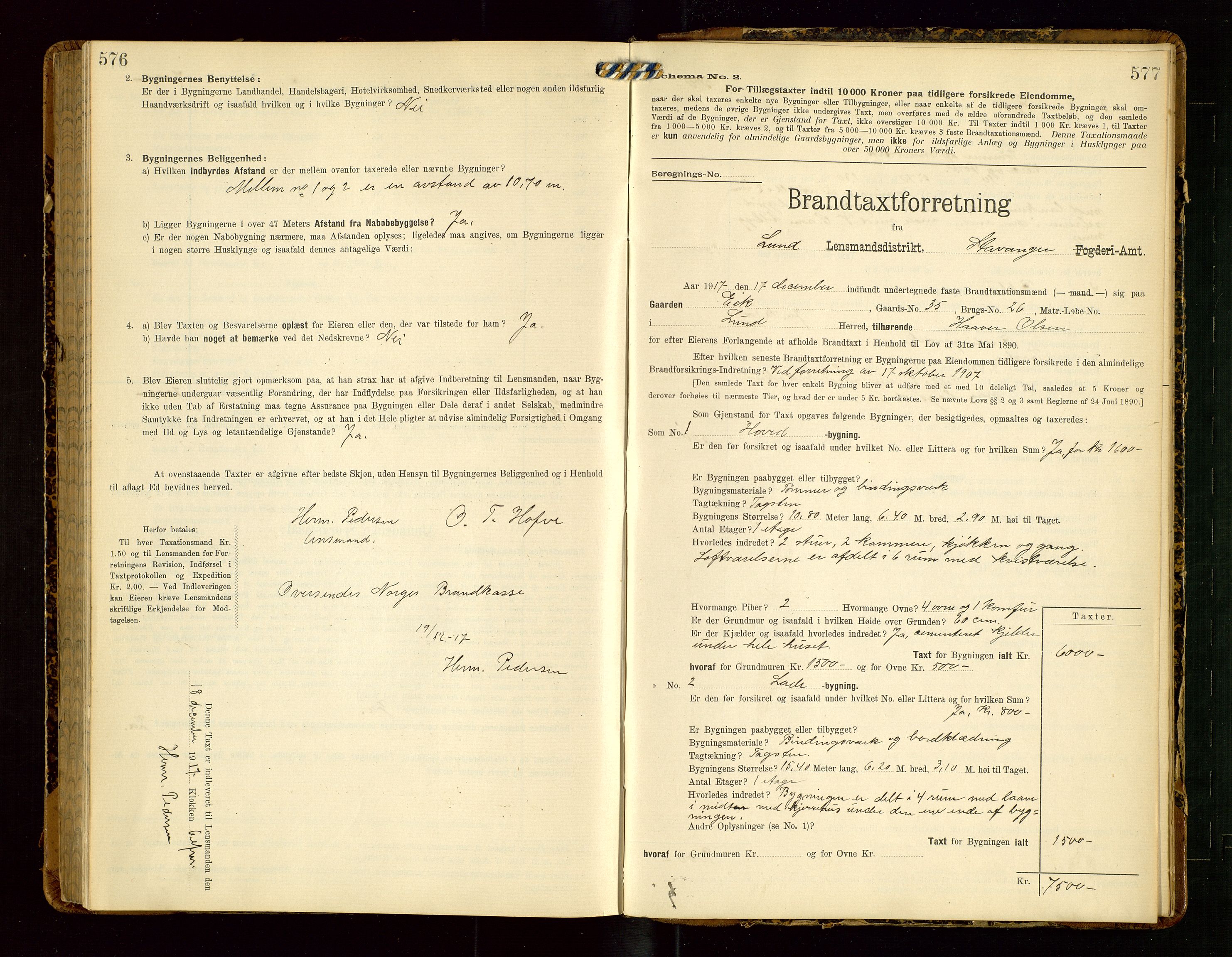 Lund lensmannskontor, SAST/A-100303/Gob/L0002: "Brandtakstprotokol", 1908-1918, s. 576-577