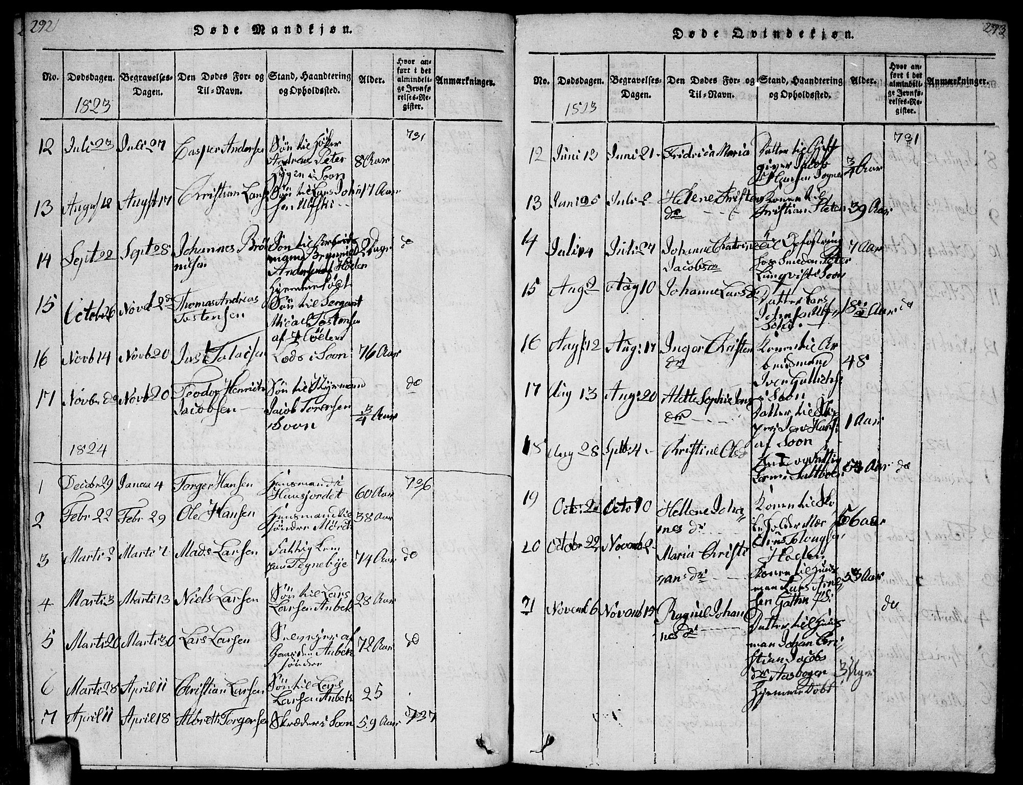 Vestby prestekontor Kirkebøker, SAO/A-10893/G/Ga/L0001: Klokkerbok nr. I 1, 1814-1827, s. 292-293