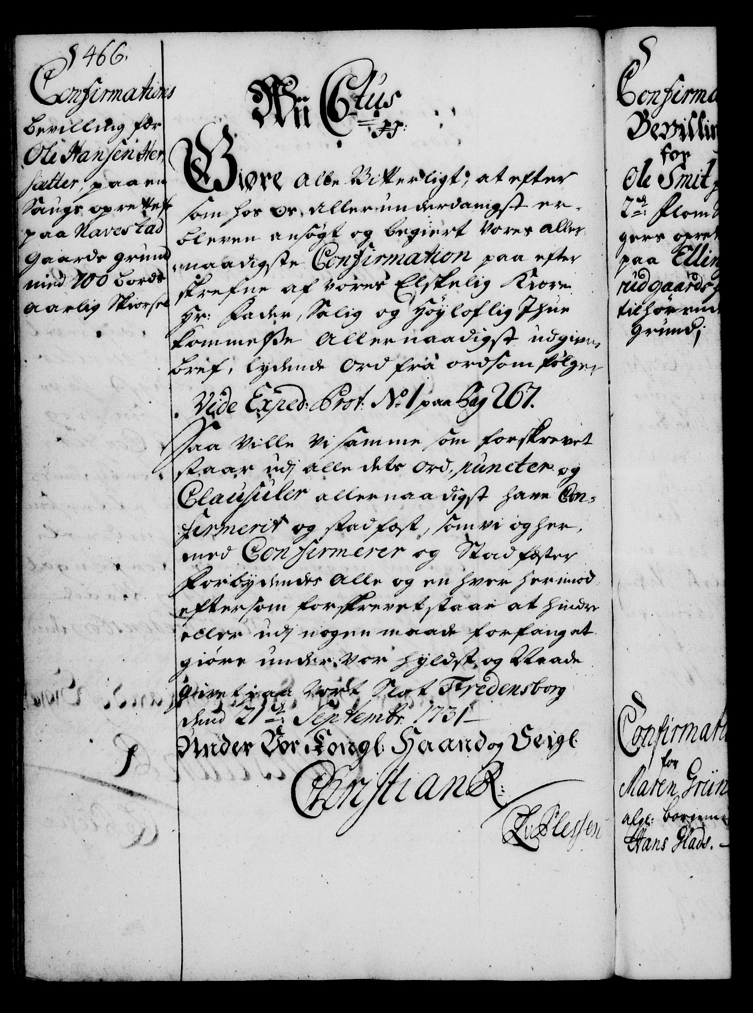 Rentekammeret, Kammerkanselliet, AV/RA-EA-3111/G/Gg/Gga/L0003: Norsk ekspedisjonsprotokoll med register (merket RK 53.3), 1727-1734, s. 466