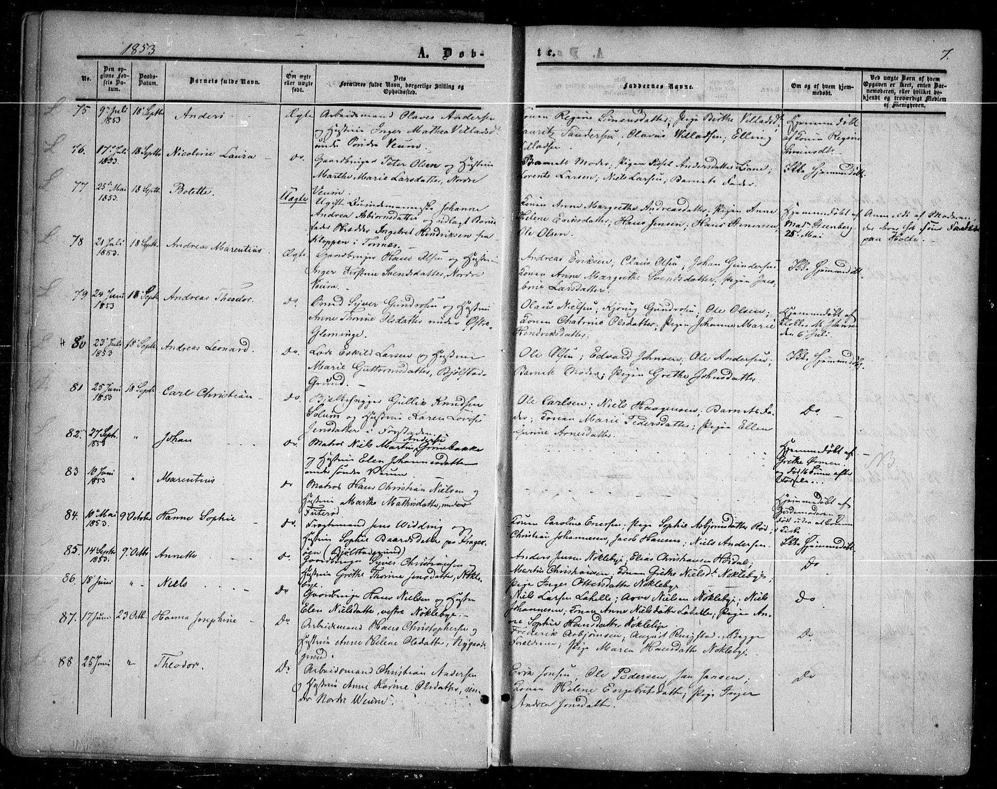 Glemmen prestekontor Kirkebøker, AV/SAO-A-10908/F/Fa/L0007: Ministerialbok nr. 7, 1853-1862, s. 7