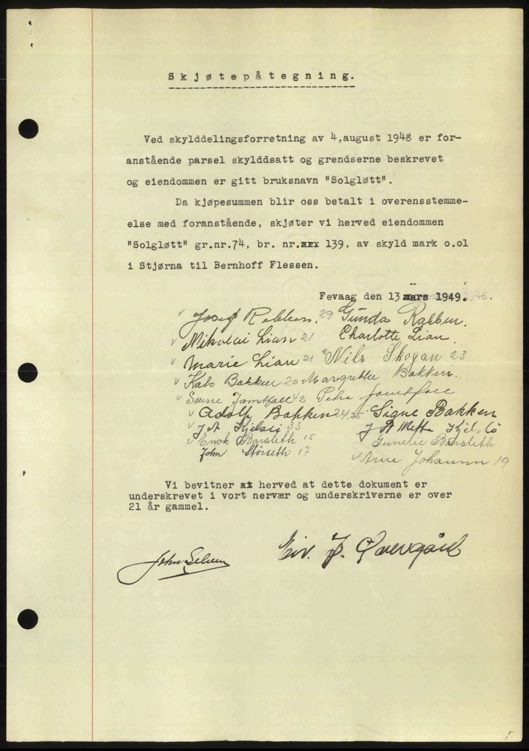 Fosen sorenskriveri, AV/SAT-A-1107/1/2/2C: Pantebok nr. A7-9, 1947-1949, Dagboknr: 419/1949