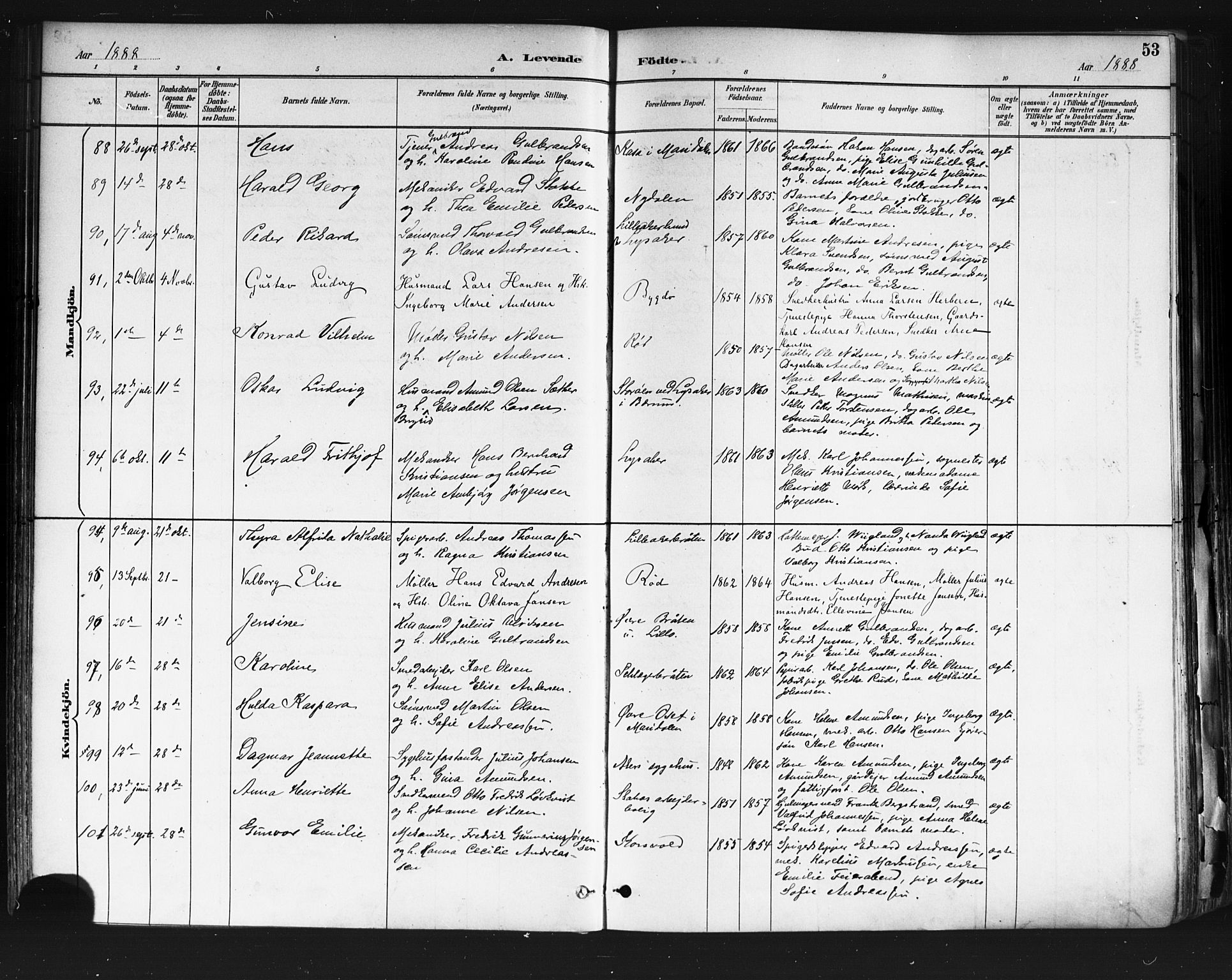 Vestre Aker prestekontor Kirkebøker, AV/SAO-A-10025/F/Fa/L0010: Ministerialbok nr. 10, 1886-1903, s. 53
