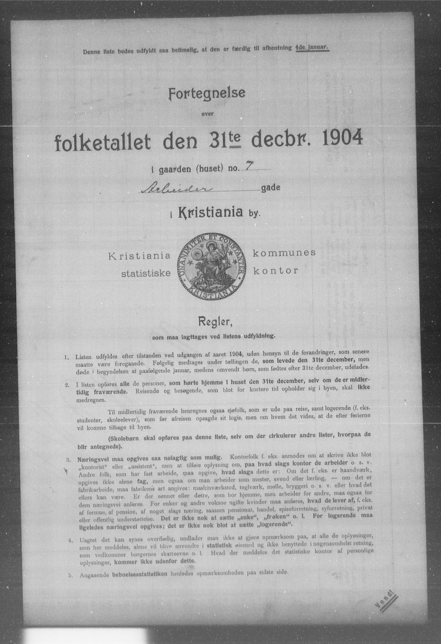 OBA, Kommunal folketelling 31.12.1904 for Kristiania kjøpstad, 1904, s. 505