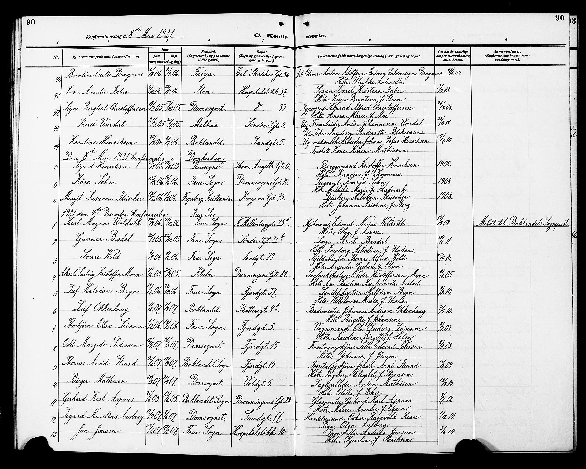 Ministerialprotokoller, klokkerbøker og fødselsregistre - Sør-Trøndelag, AV/SAT-A-1456/602/L0147: Klokkerbok nr. 602C15, 1911-1924, s. 90