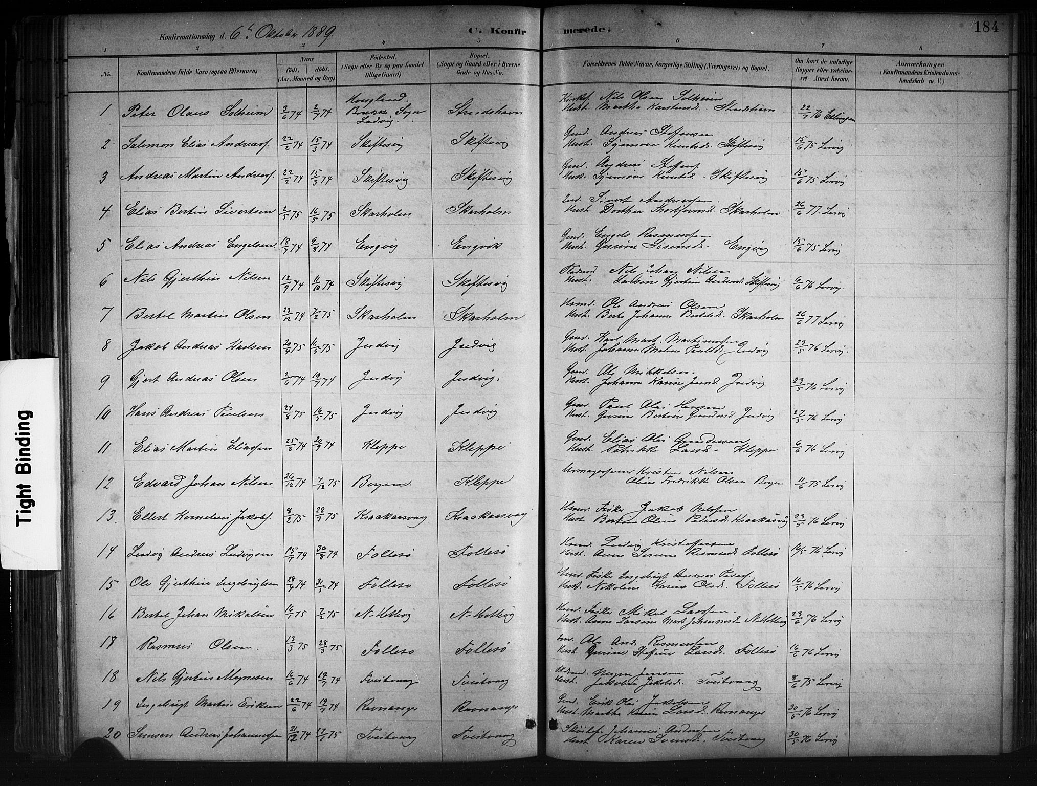 Askøy Sokneprestembete, AV/SAB-A-74101/H/Ha/Hab/Haba/L0008: Klokkerbok nr. A 8, 1882-1893, s. 184