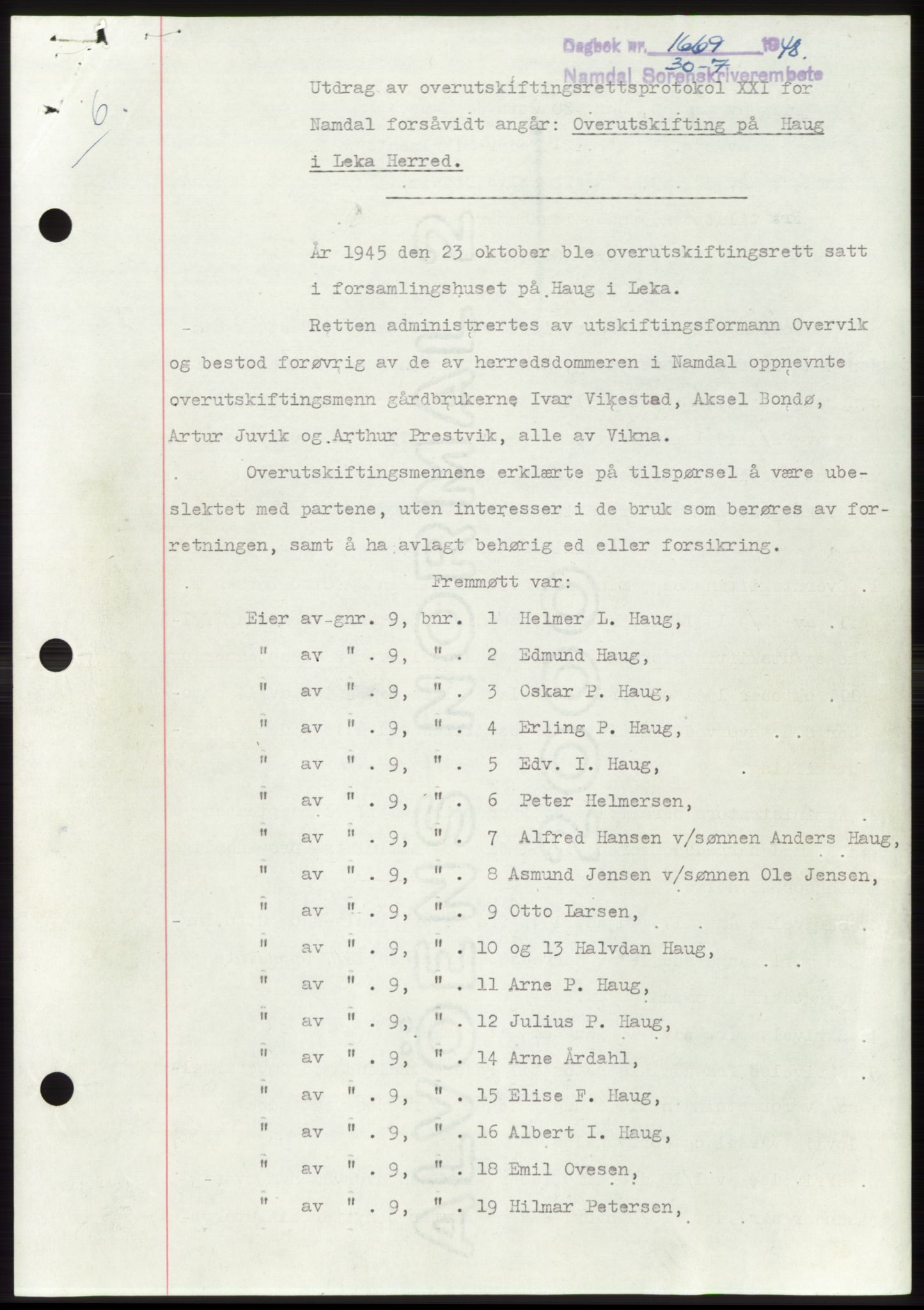 Namdal sorenskriveri, SAT/A-4133/1/2/2C: Pantebok nr. -, 1948-1948, Dagboknr: 1669/1948