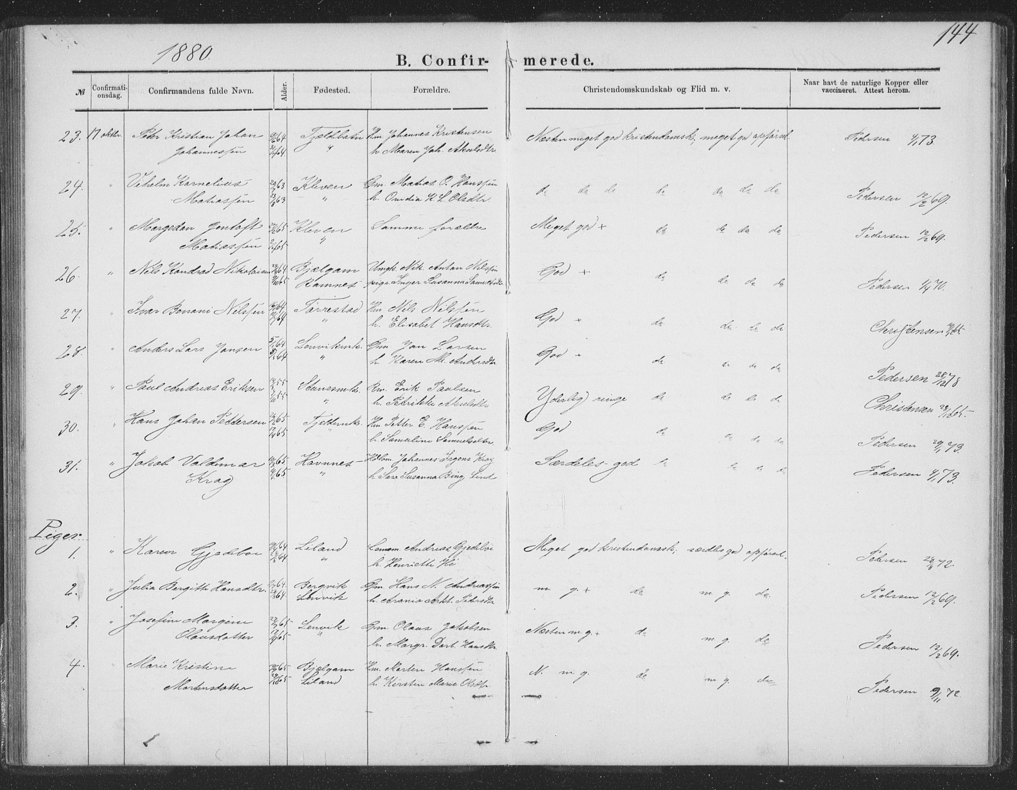 Ministerialprotokoller, klokkerbøker og fødselsregistre - Nordland, AV/SAT-A-1459/863/L0913: Klokkerbok nr. 863C03, 1877-1885, s. 144
