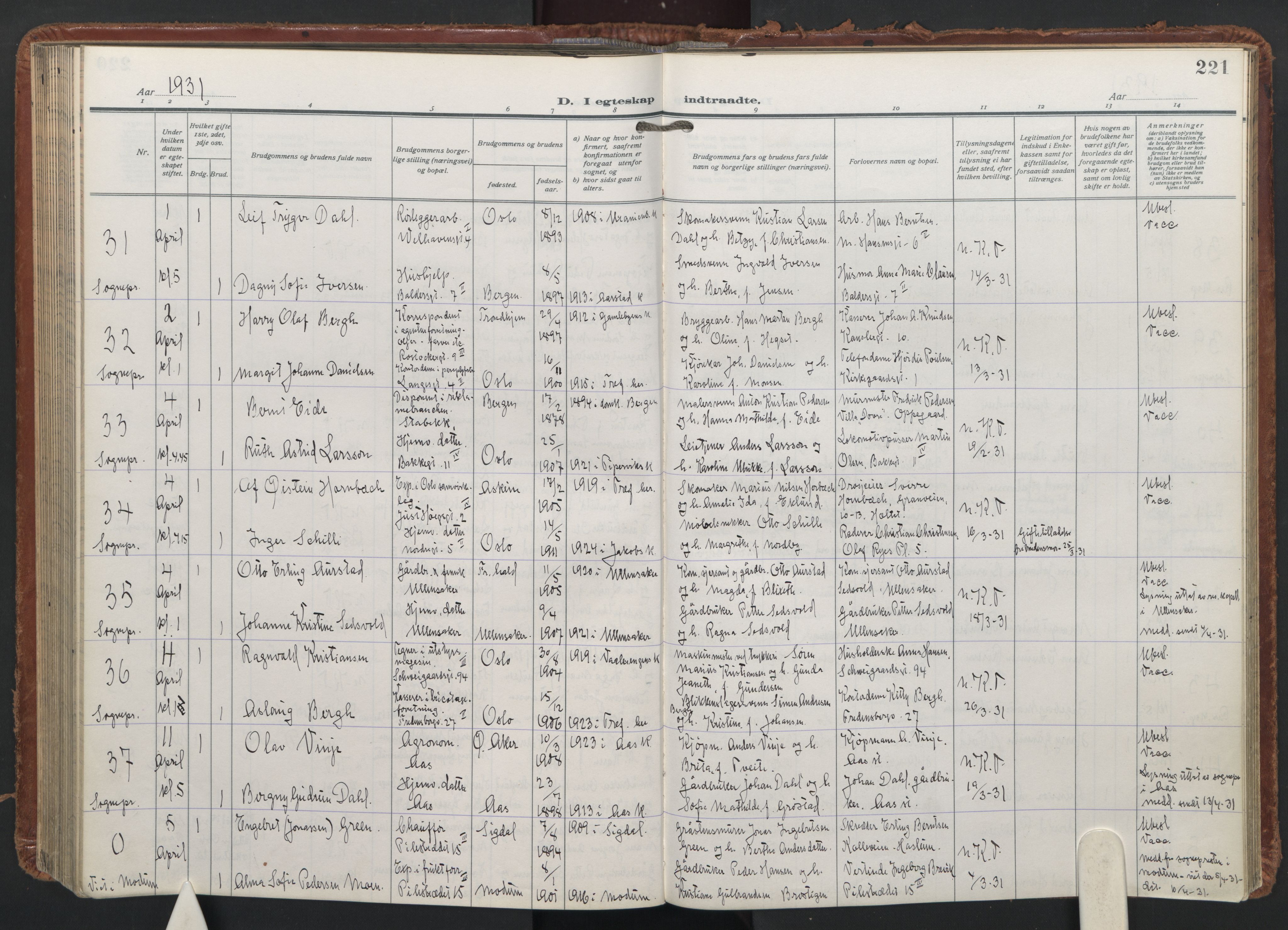 Trefoldighet prestekontor Kirkebøker, AV/SAO-A-10882/F/Fc/L0009: Ministerialbok nr. III 9, 1922-1936, s. 221