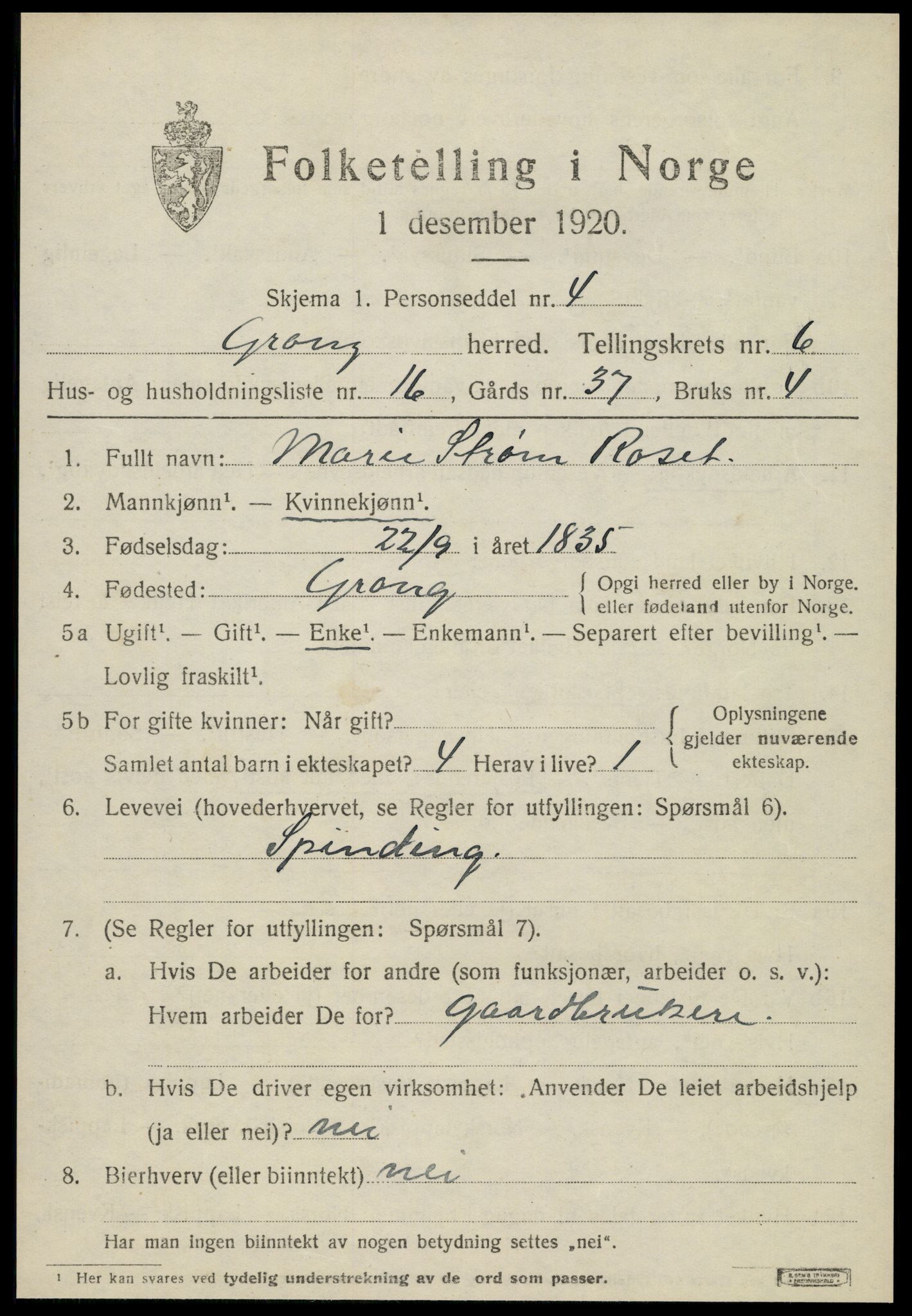 SAT, Folketelling 1920 for 1742 Grong herred, 1920, s. 3725