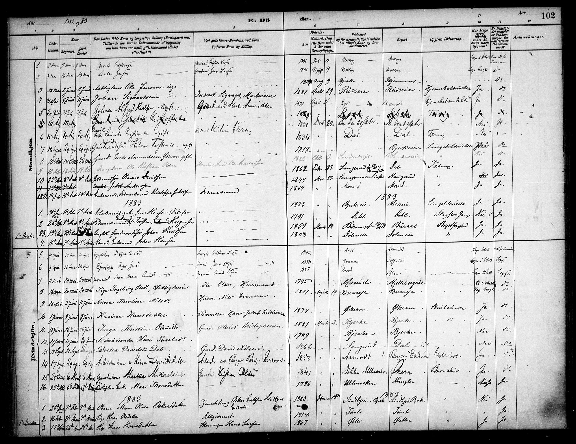 Nannestad prestekontor Kirkebøker, AV/SAO-A-10414a/F/Fc/L0001: Ministerialbok nr. III 1, 1881-1892, s. 102