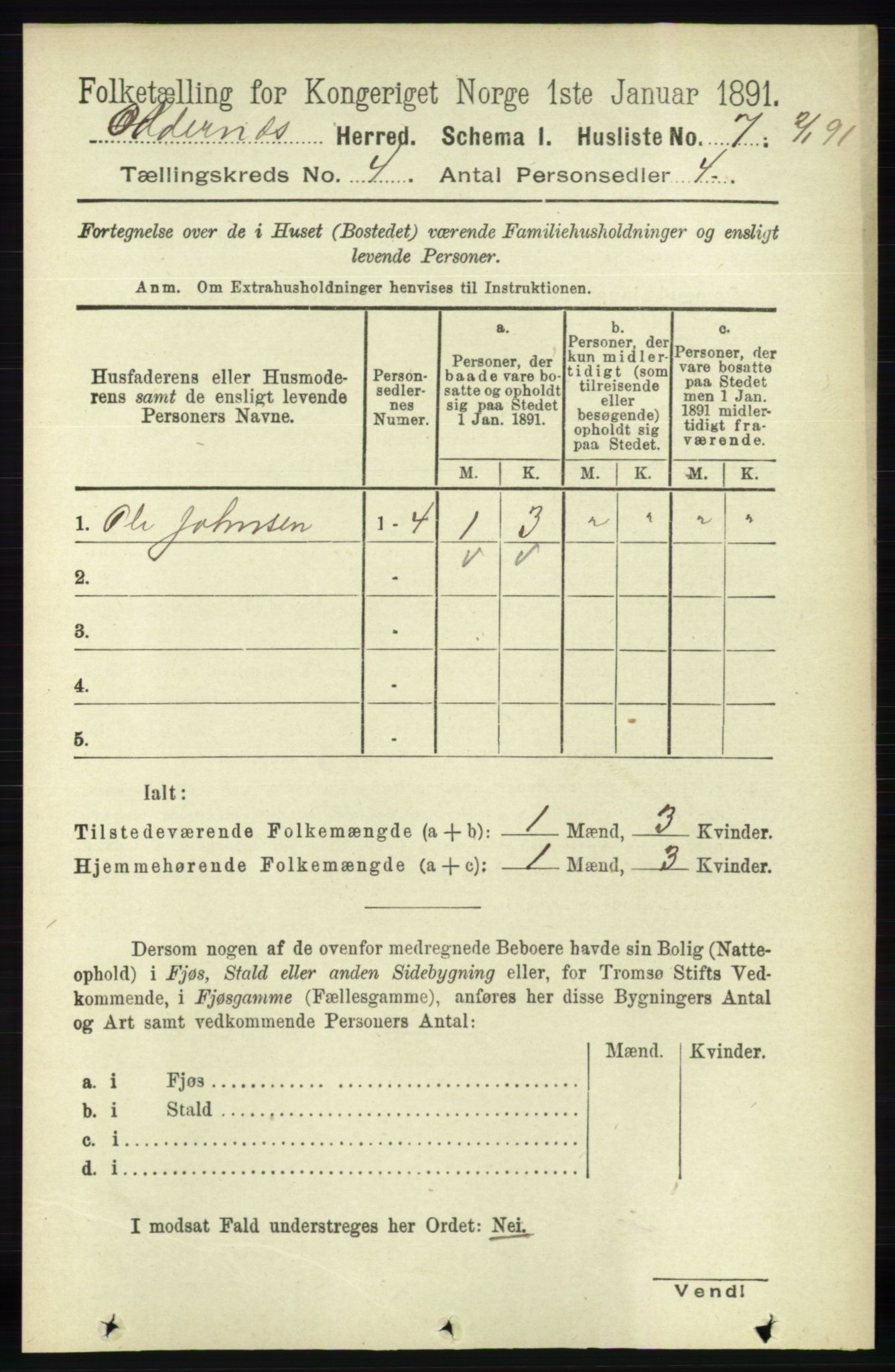 RA, Folketelling 1891 for 1012 Oddernes herred, 1891, s. 1195