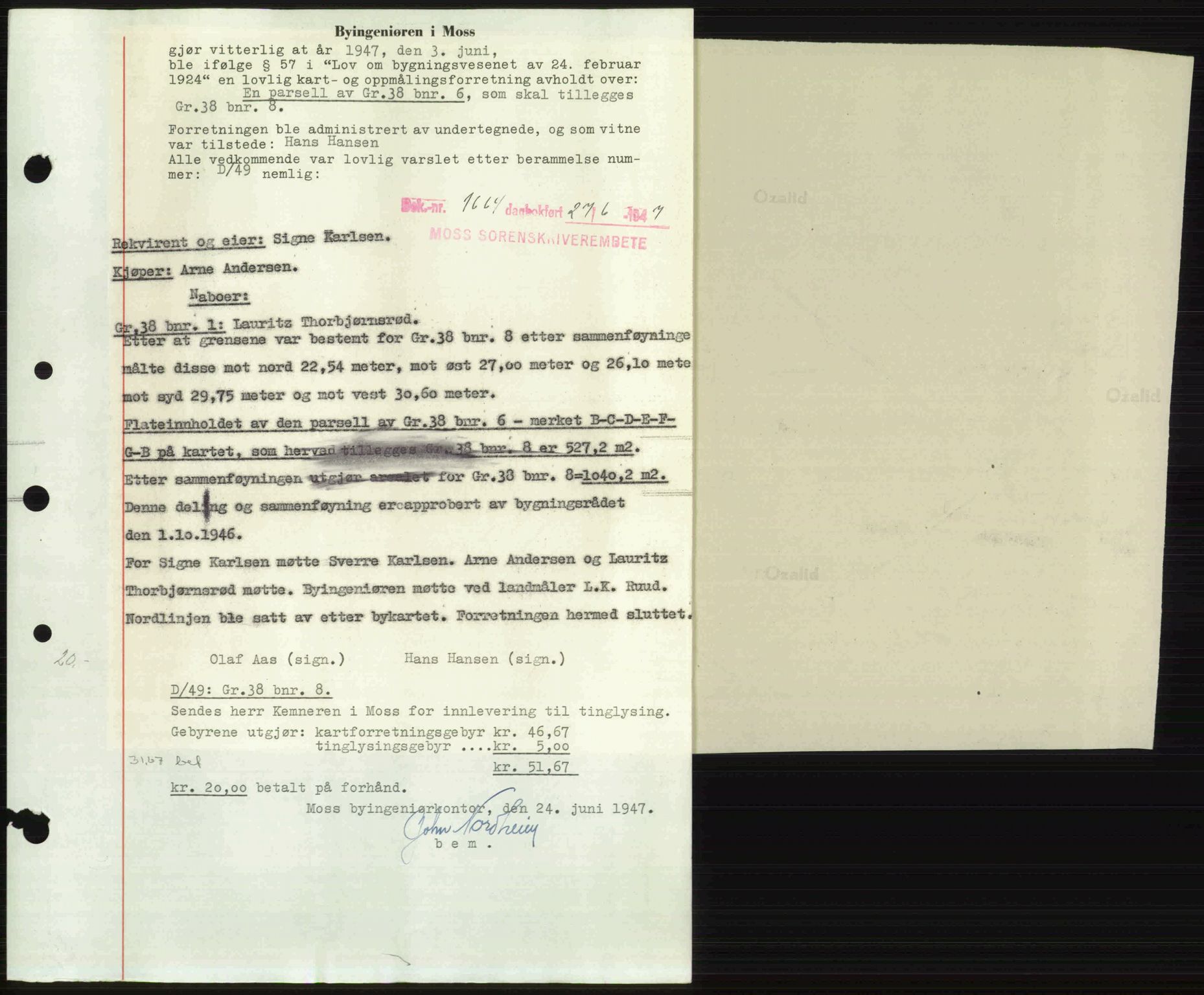 Moss sorenskriveri, SAO/A-10168: Pantebok nr. A17, 1947-1947, Dagboknr: 1664/1947