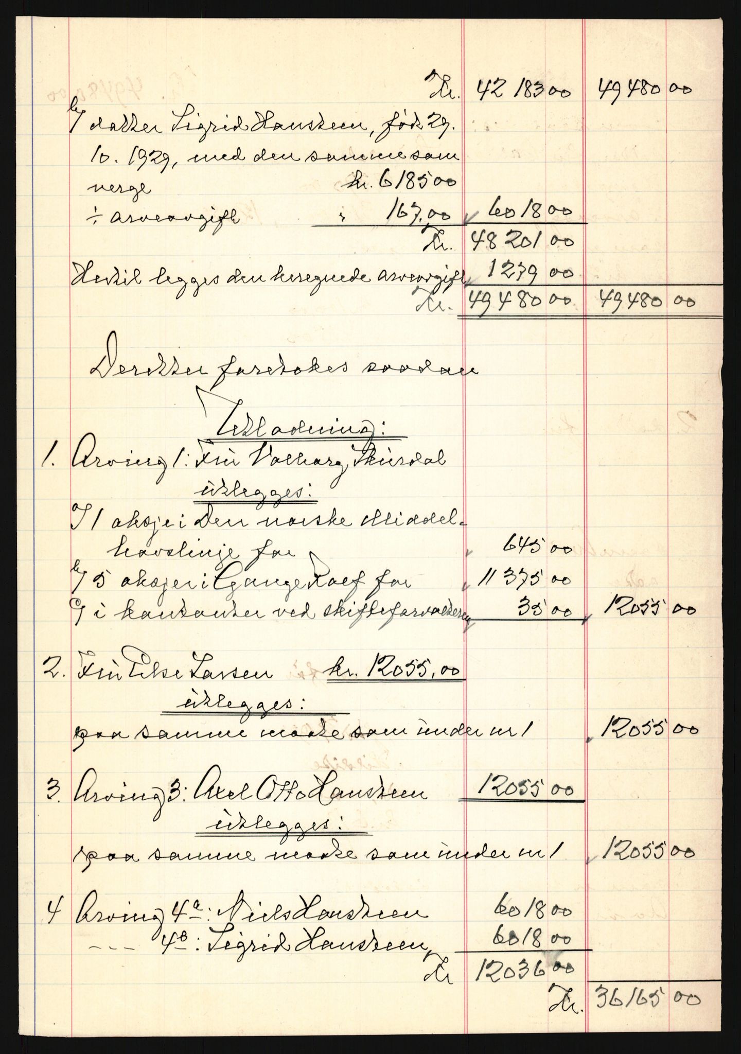 Oslo skifterett, AV/SAO-A-10383/H/Hd/Hdb/L0049: Skifteutlodningsprotokoll - avd. I, 1942