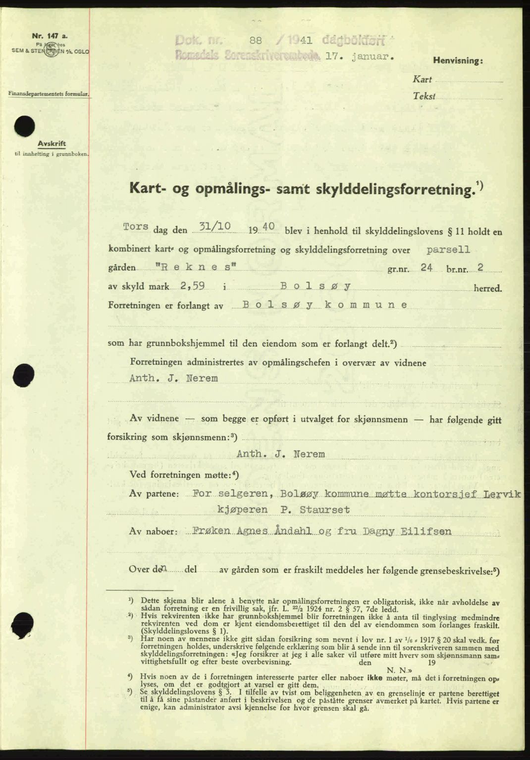 Romsdal sorenskriveri, SAT/A-4149/1/2/2C: Pantebok nr. A9, 1940-1941, Dagboknr: 88/1941