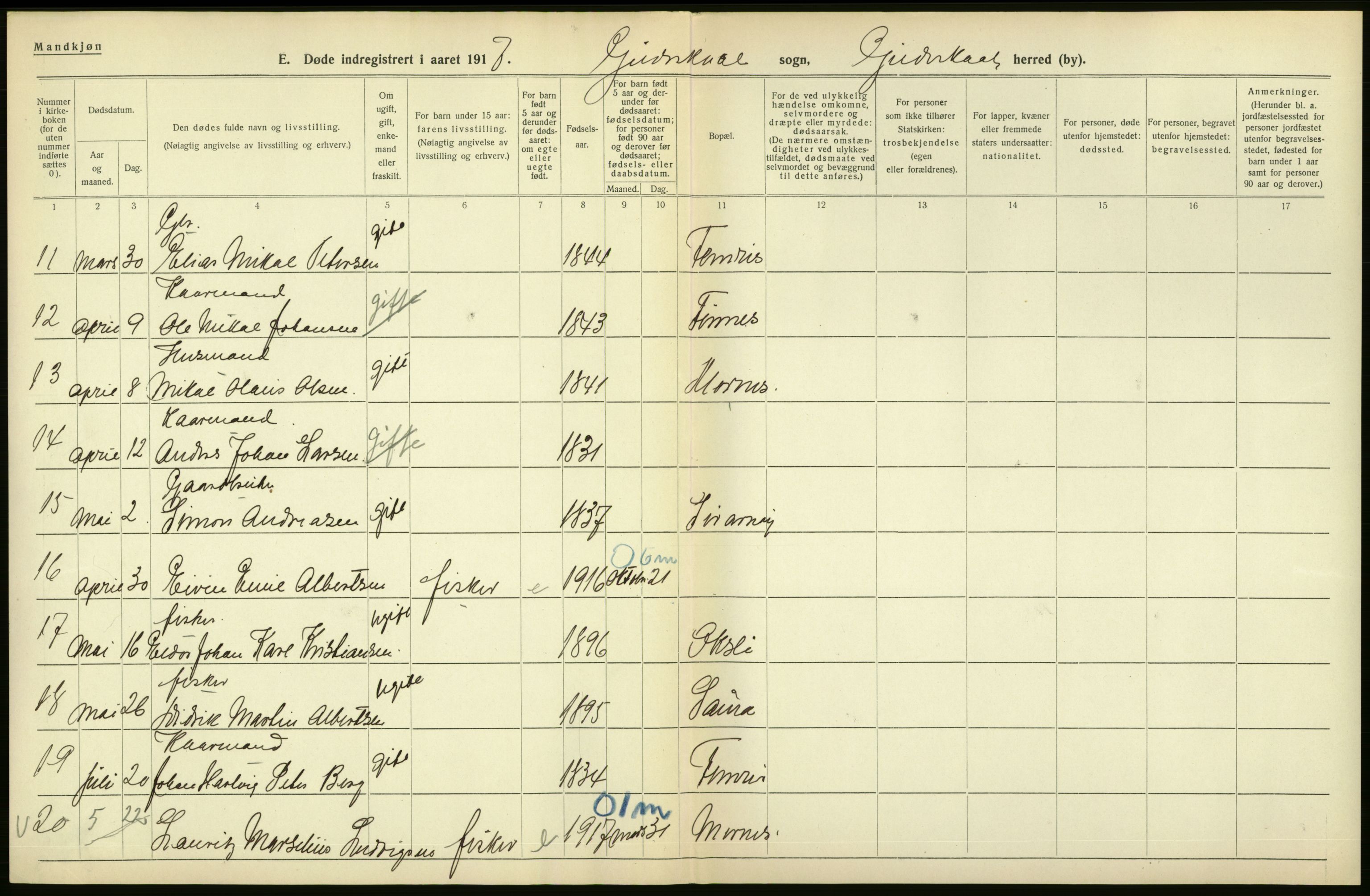 Statistisk sentralbyrå, Sosiodemografiske emner, Befolkning, AV/RA-S-2228/D/Df/Dfb/Dfbg/L0052: Nordlands amt: Døde. Bygder og byer., 1917, s. 4
