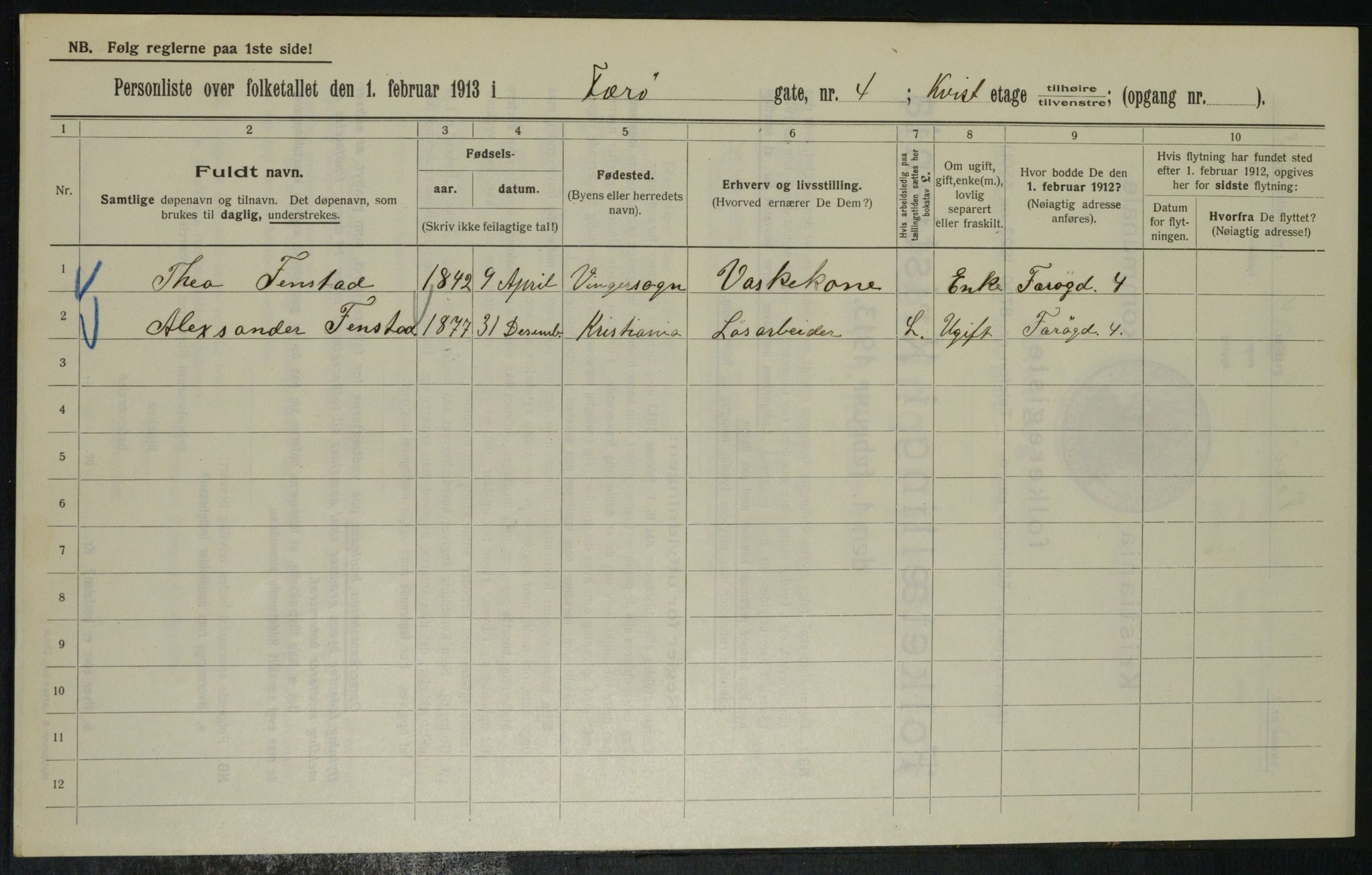 OBA, Kommunal folketelling 1.2.1913 for Kristiania, 1913, s. 2507