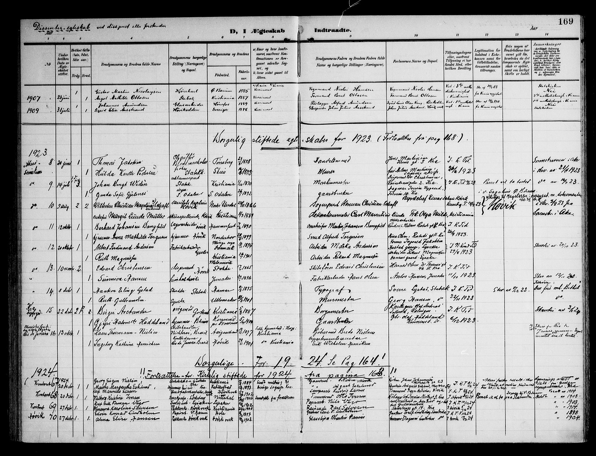 Østre Bærum prestekontor Kirkebøker, AV/SAO-A-10887/F/Fa/L0002: Ministerialbok nr. 2, 1904-1924, s. 169