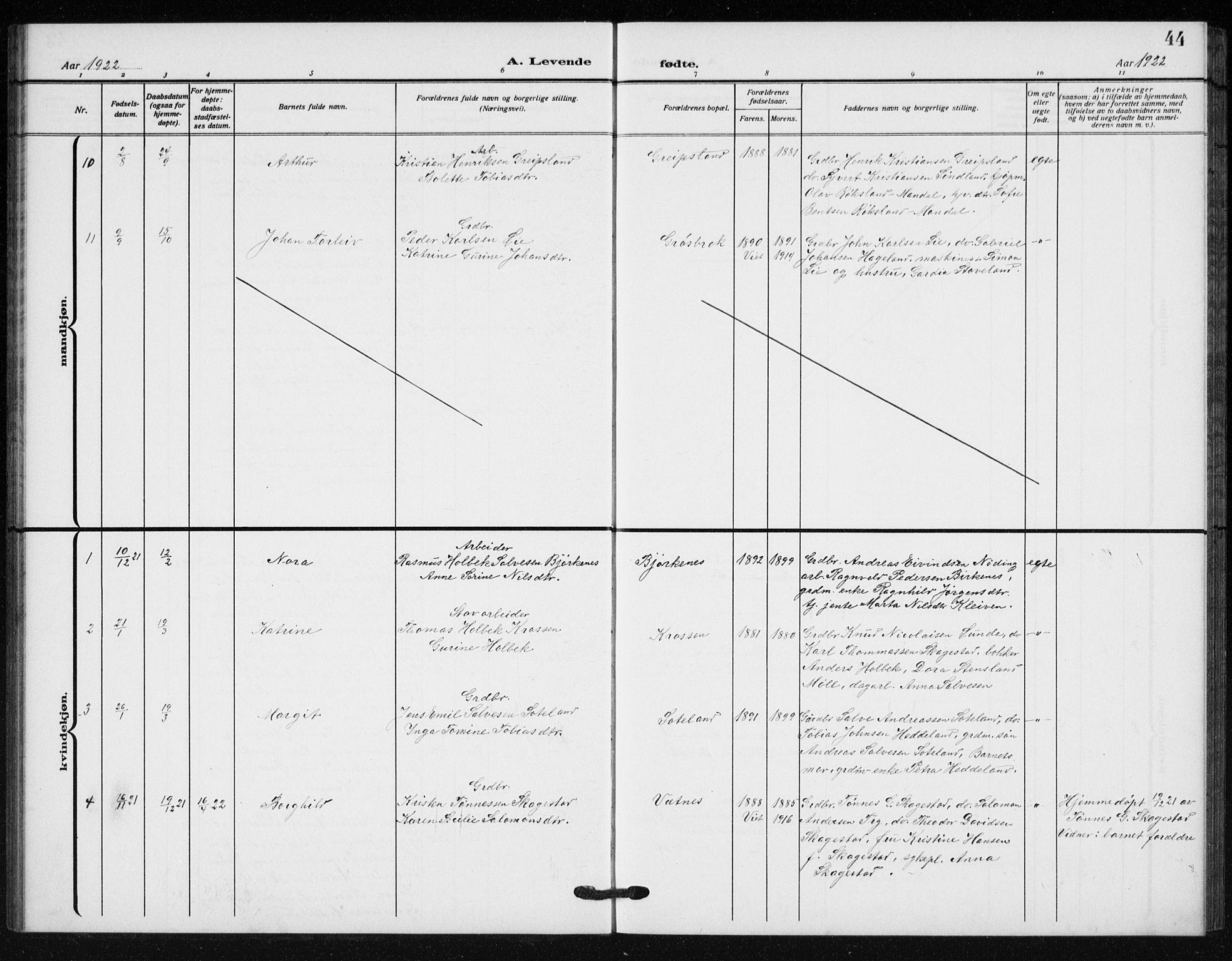 Holum sokneprestkontor, AV/SAK-1111-0022/F/Fb/Fba/L0006: Klokkerbok nr. B 6, 1910-1936, s. 44