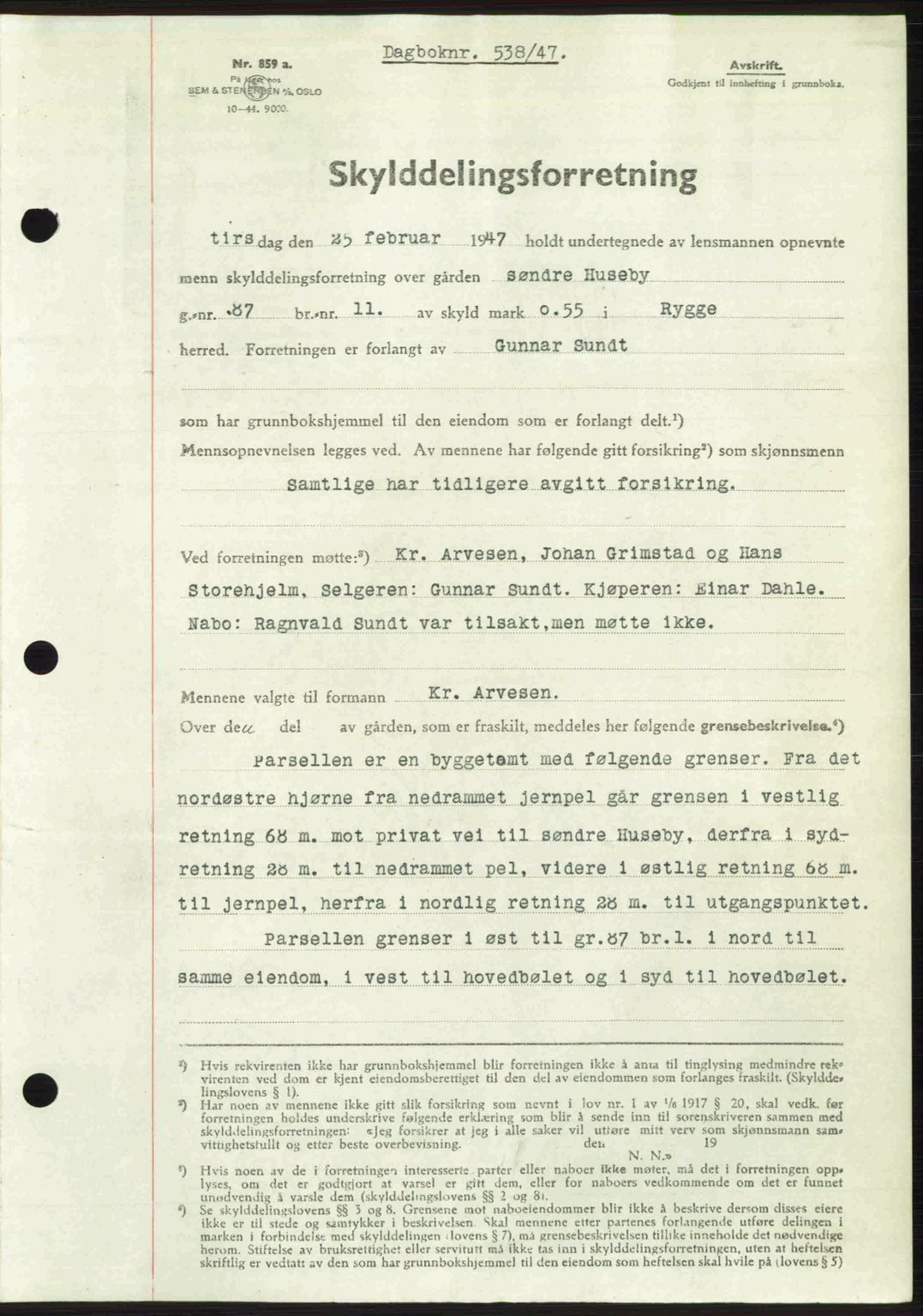 Moss sorenskriveri, SAO/A-10168: Pantebok nr. A17, 1947-1947, Dagboknr: 538/1947