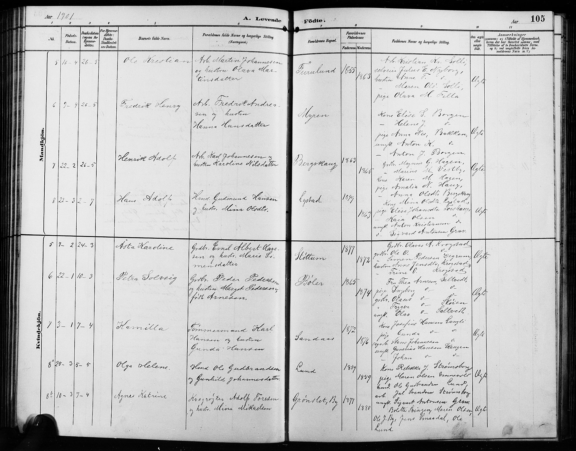 Enebakk prestekontor Kirkebøker, AV/SAO-A-10171c/G/Ga/L0006: Klokkerbok nr. I 6, 1889-1911, s. 105