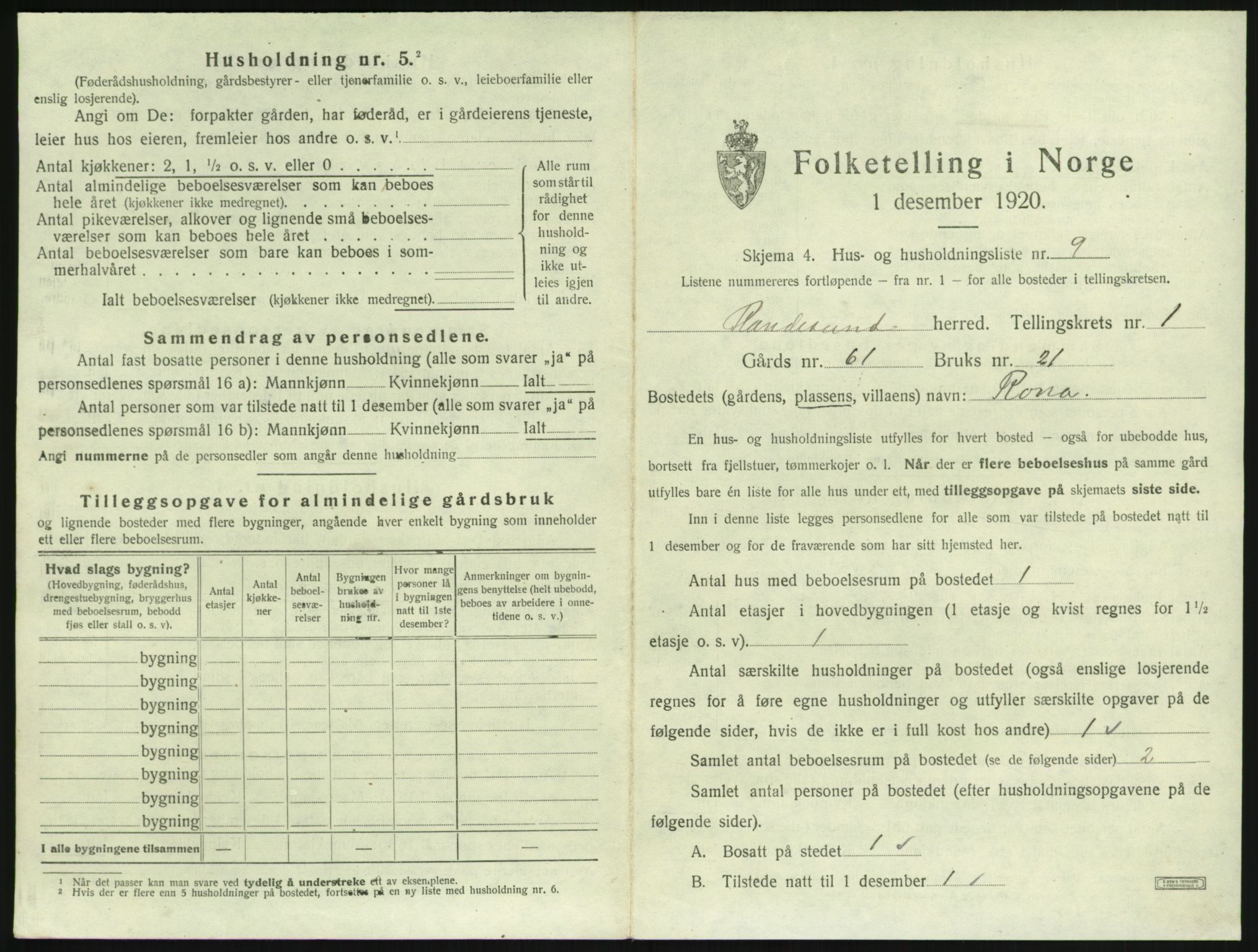 SAK, Folketelling 1920 for 1011 Randesund herred, 1920, s. 48
