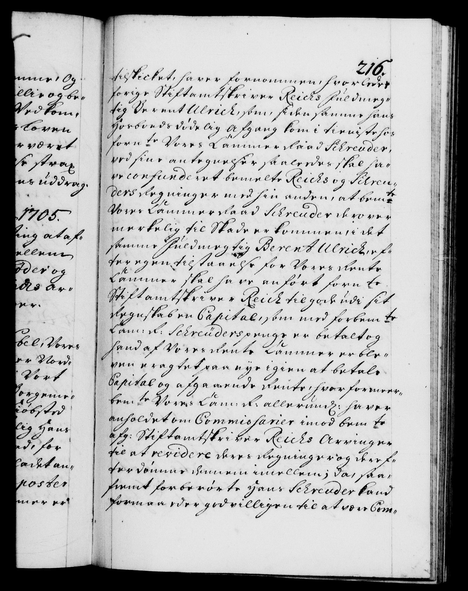 Danske Kanselli 1572-1799, AV/RA-EA-3023/F/Fc/Fca/Fcab/L0017: Norske tegnelser, 1704-1706, s. 216a