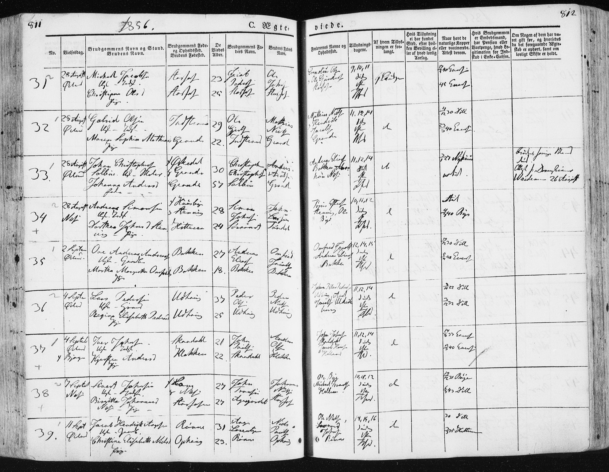 Ministerialprotokoller, klokkerbøker og fødselsregistre - Sør-Trøndelag, SAT/A-1456/659/L0736: Ministerialbok nr. 659A06, 1842-1856, s. 811-812
