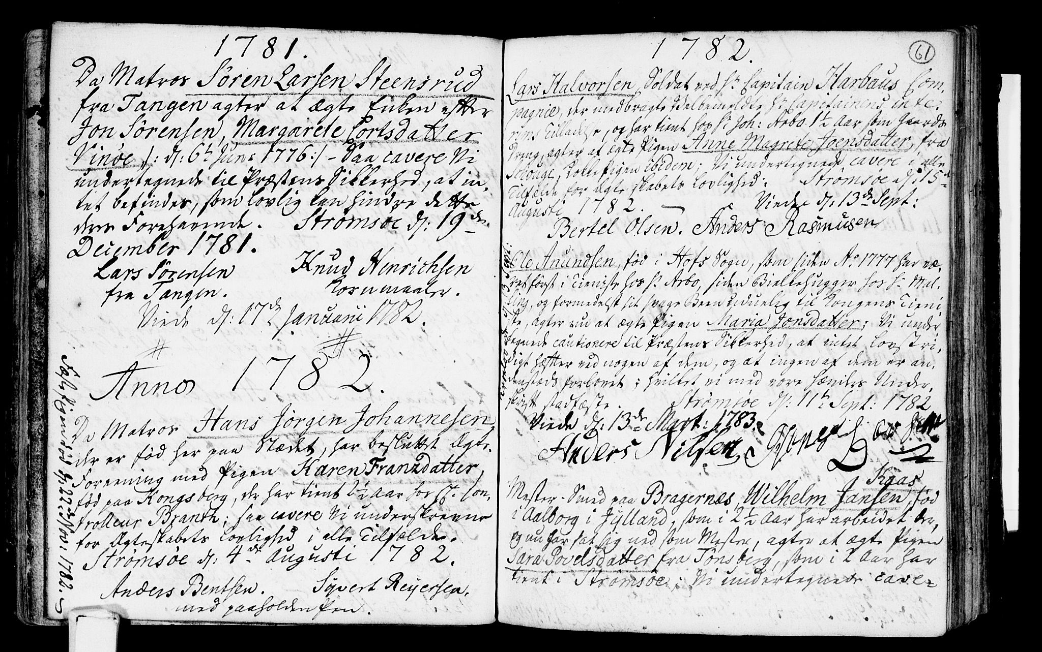 Strømsø kirkebøker, SAKO/A-246/H/Hb/L0001: Forlovererklæringer nr. 1, 1752-1815, s. 61