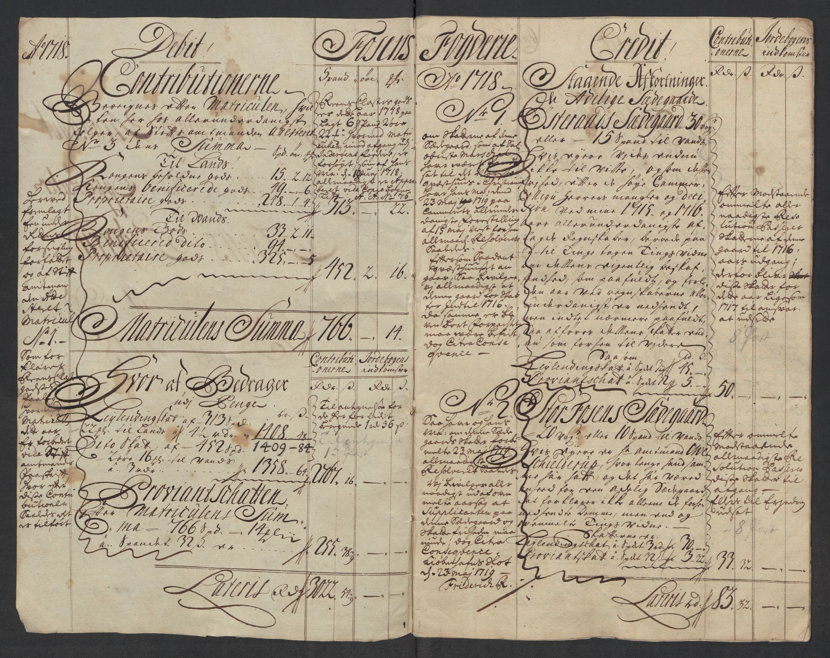 Rentekammeret inntil 1814, Reviderte regnskaper, Fogderegnskap, RA/EA-4092/R57/L3866: Fogderegnskap Fosen, 1718, s. 4