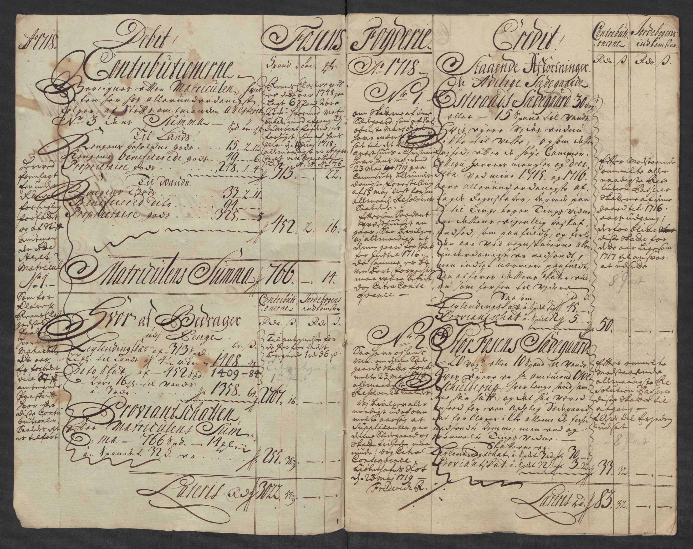 Rentekammeret inntil 1814, Reviderte regnskaper, Fogderegnskap, AV/RA-EA-4092/R57/L3866: Fogderegnskap Fosen, 1718, s. 4