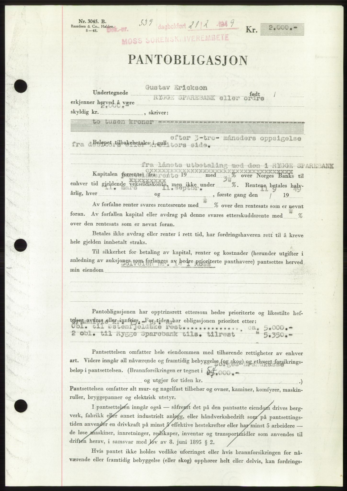 Moss sorenskriveri, SAO/A-10168: Pantebok nr. B21, 1949-1949, Dagboknr: 539/1949