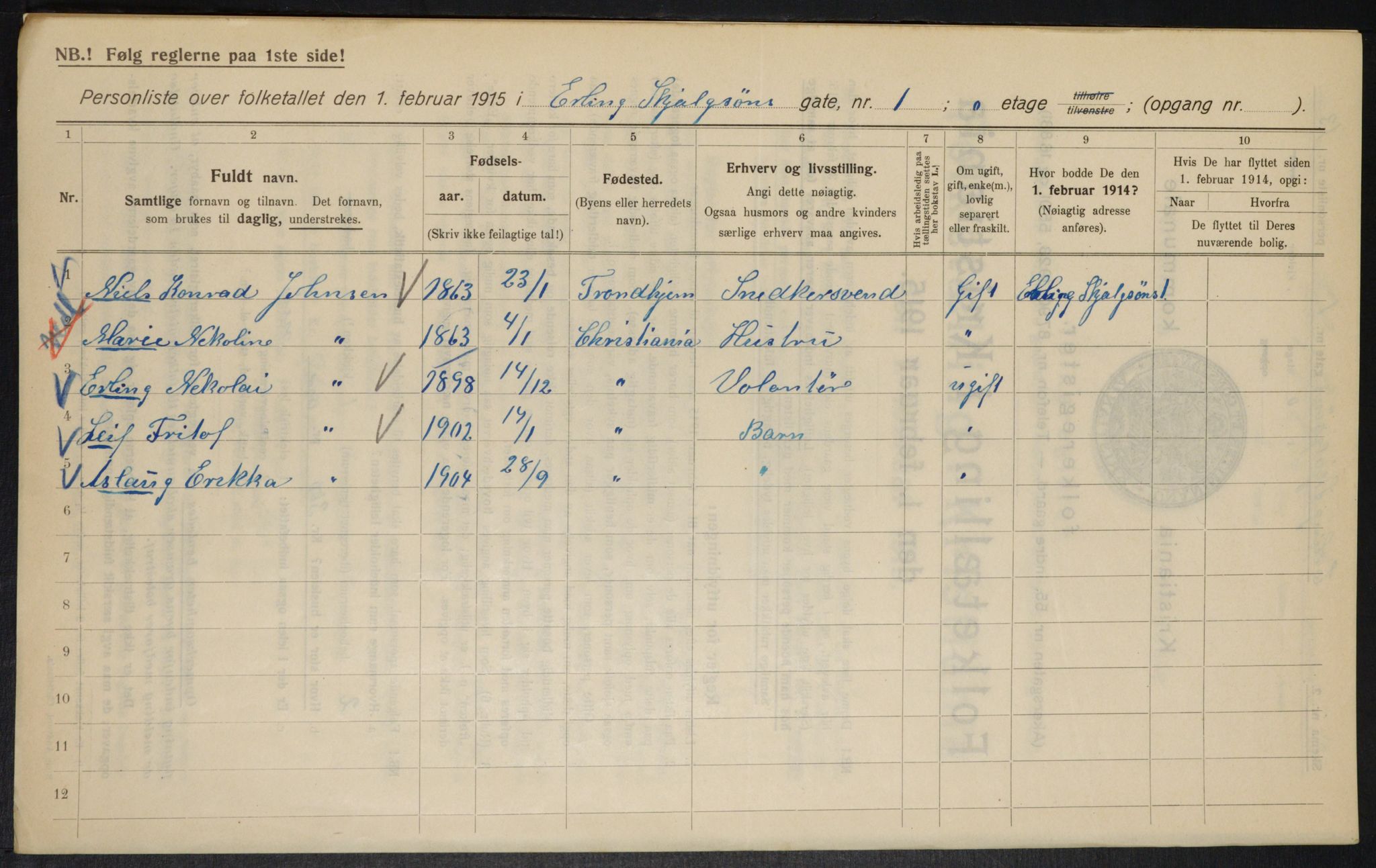 OBA, Kommunal folketelling 1.2.1915 for Kristiania, 1915, s. 21593