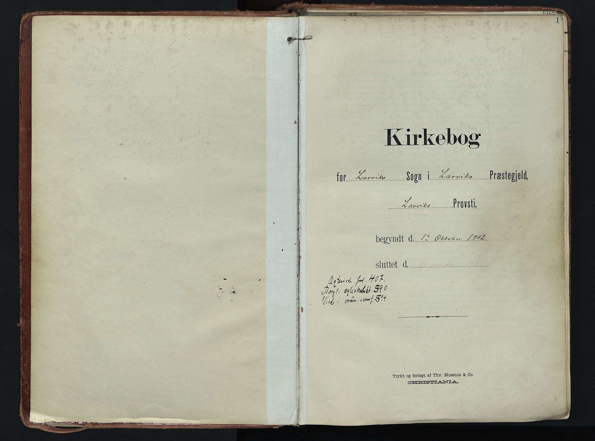 Larvik kirkebøker, SAKO/A-352/F/Fa/L0011: Ministerialbok nr. I 11, 1902-1922, s. 1