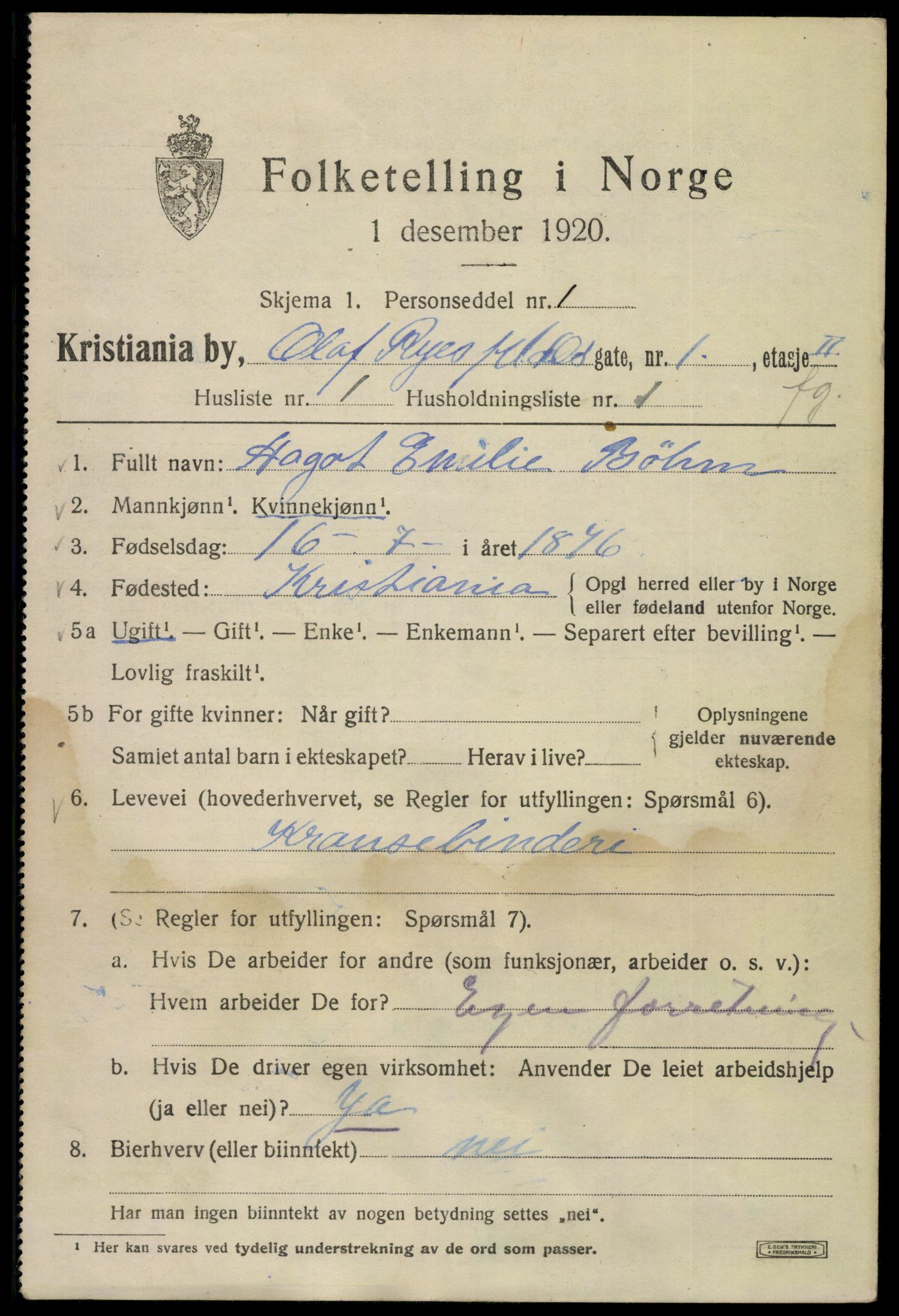 SAO, Folketelling 1920 for 0301 Kristiania kjøpstad, 1920, s. 431437