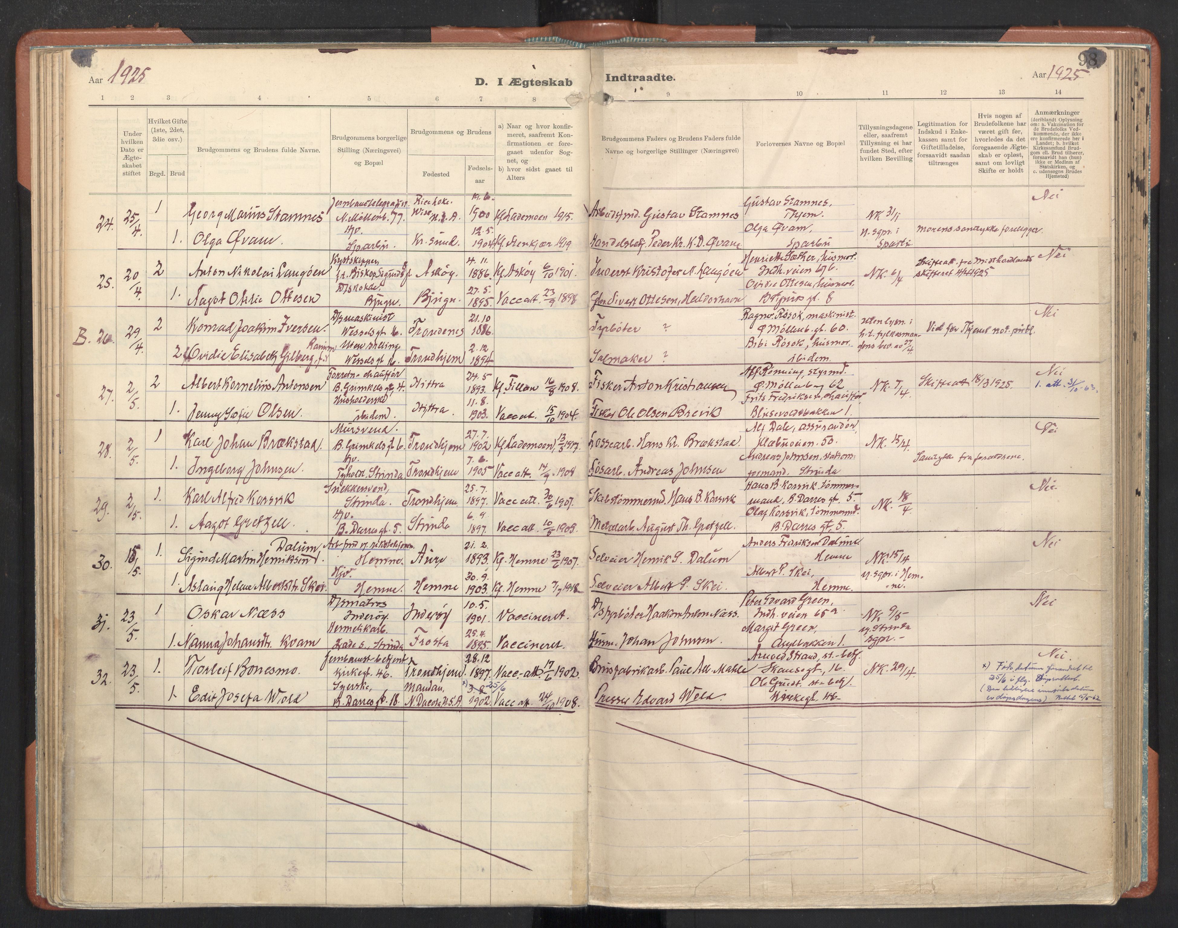 Ministerialprotokoller, klokkerbøker og fødselsregistre - Sør-Trøndelag, AV/SAT-A-1456/605/L0245: Ministerialbok nr. 605A07, 1916-1938, s. 98