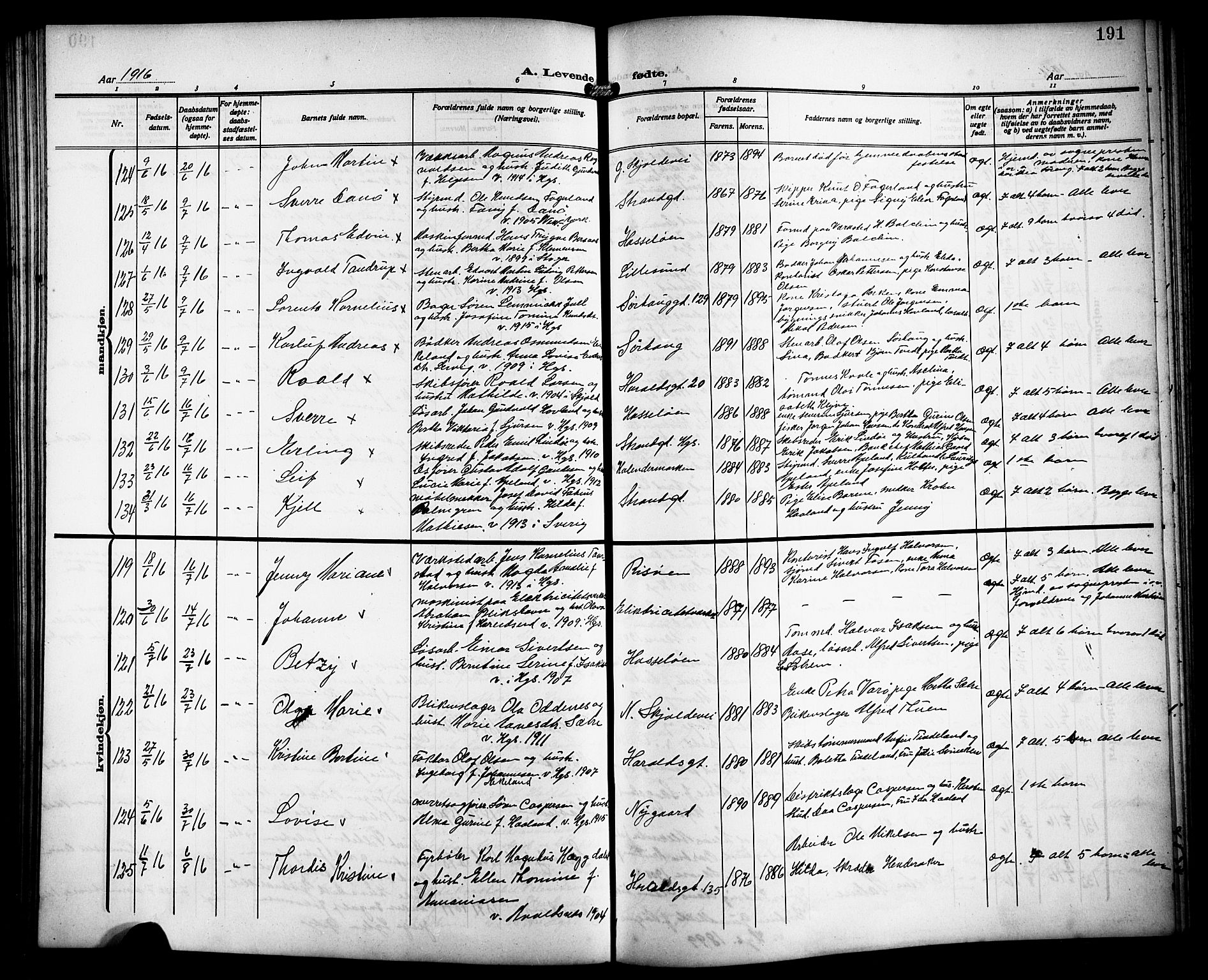 Haugesund sokneprestkontor, AV/SAST-A -101863/H/Ha/Hab/L0007: Klokkerbok nr. B 7, 1909-1920, s. 191