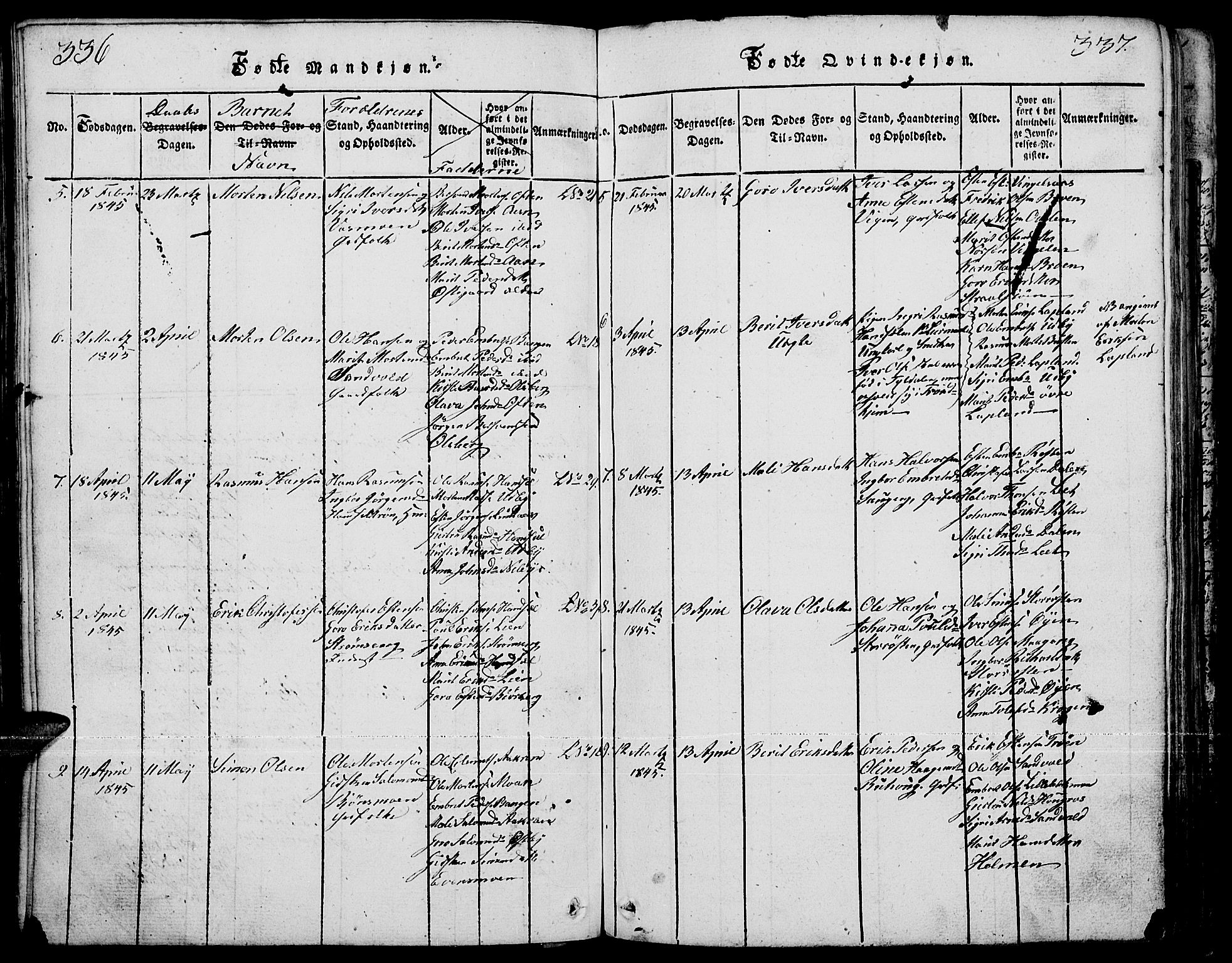 Tynset prestekontor, SAH/PREST-058/H/Ha/Hab/L0001: Klokkerbok nr. 1, 1814-1859, s. 336-337