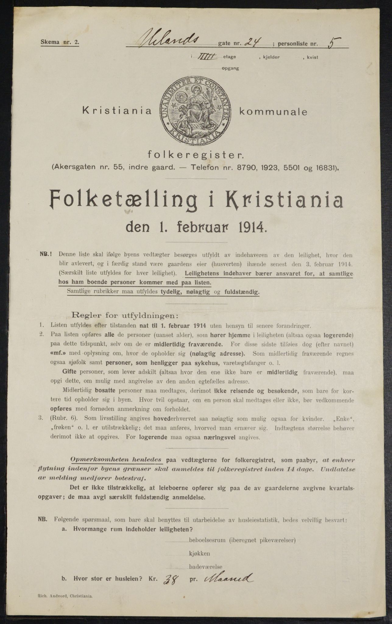 OBA, Kommunal folketelling 1.2.1914 for Kristiania, 1914, s. 119760