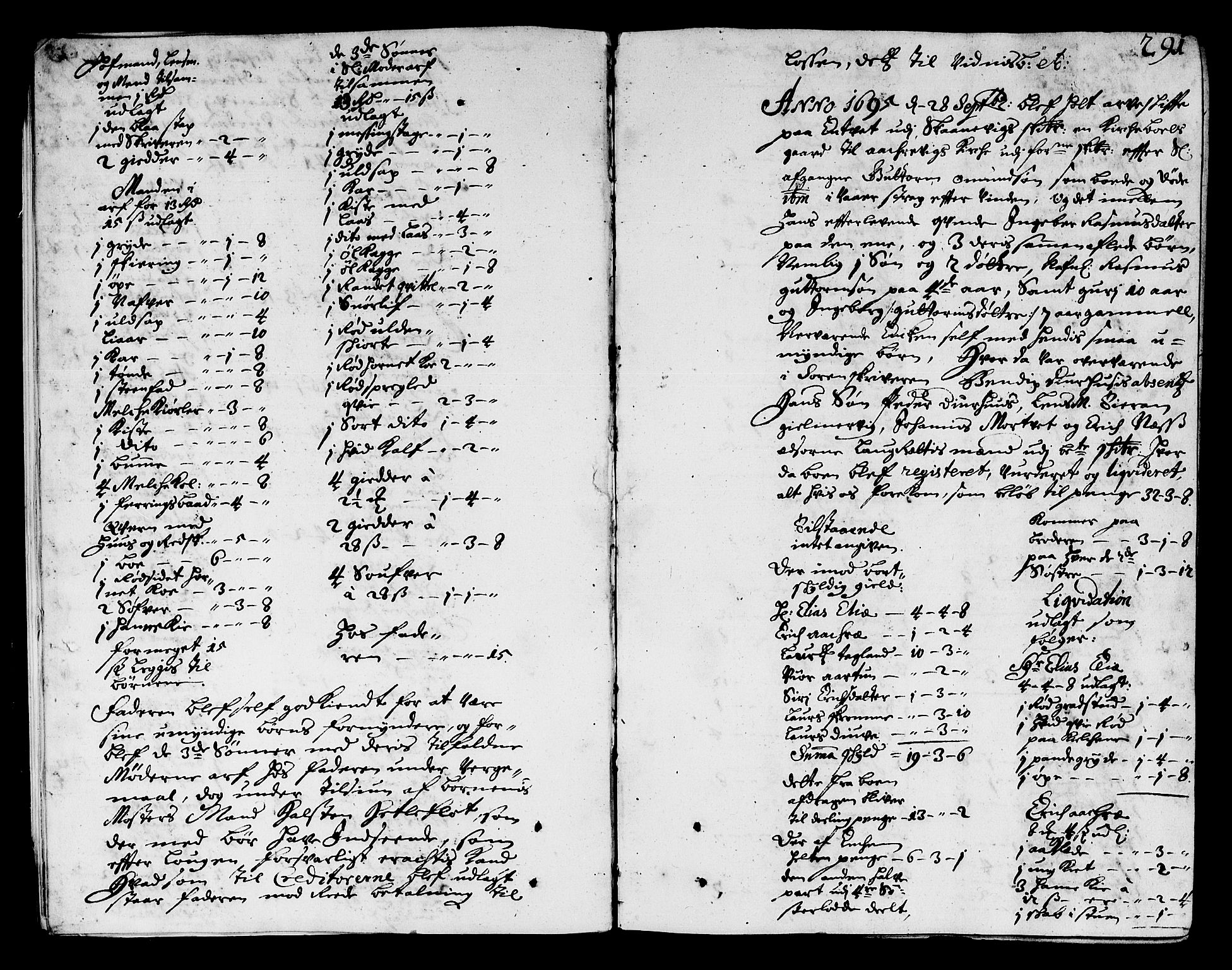 Sunnhordland sorenskrivar, AV/SAB-A-2401/1/H/Ha/Haa/L0002: Skifteprotokollar. Register på kort. Fol 290- ut, 1695-1699, s. 290b-291a